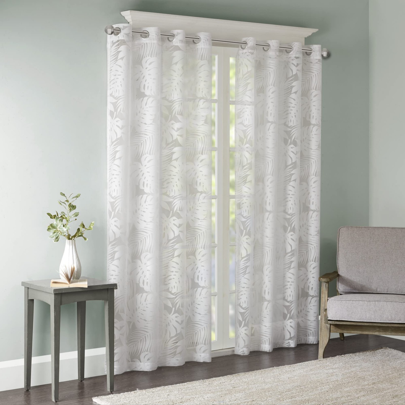 Semi Sheer Single Curtain Modern Contemporary Botanical Print Out Design, Gro…