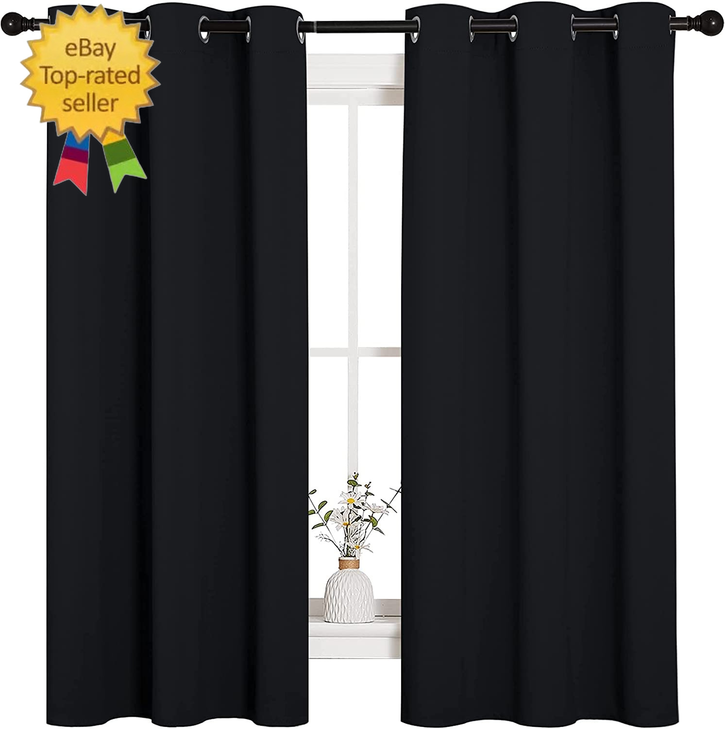 Halloween Pitch Black Solid Thermal Insulated Grommet Blackout Curtains/Drapes f