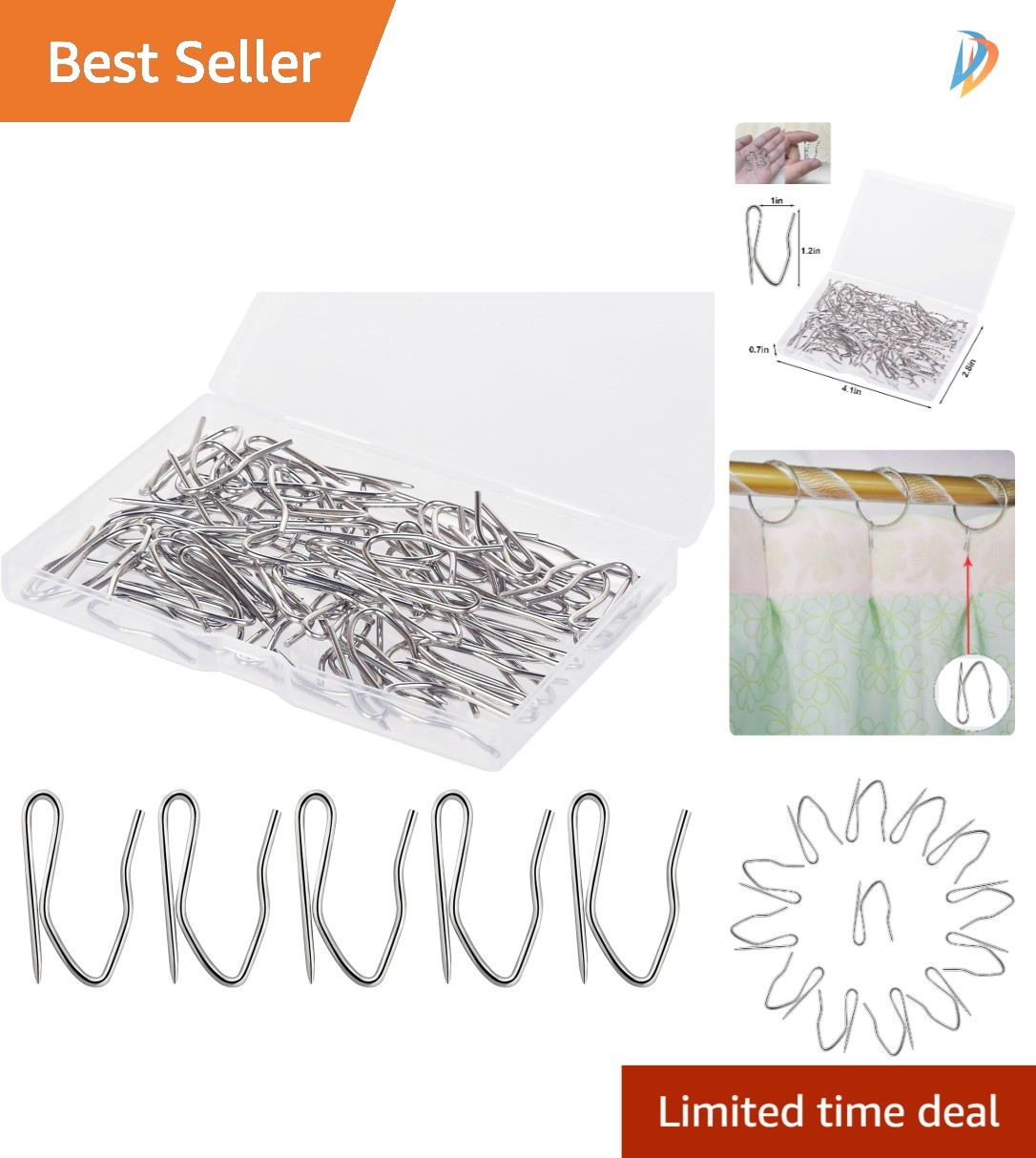 58 Pcs Rustproof Stainless Steel Curtain Hooks – 1.2” Easy Install Design