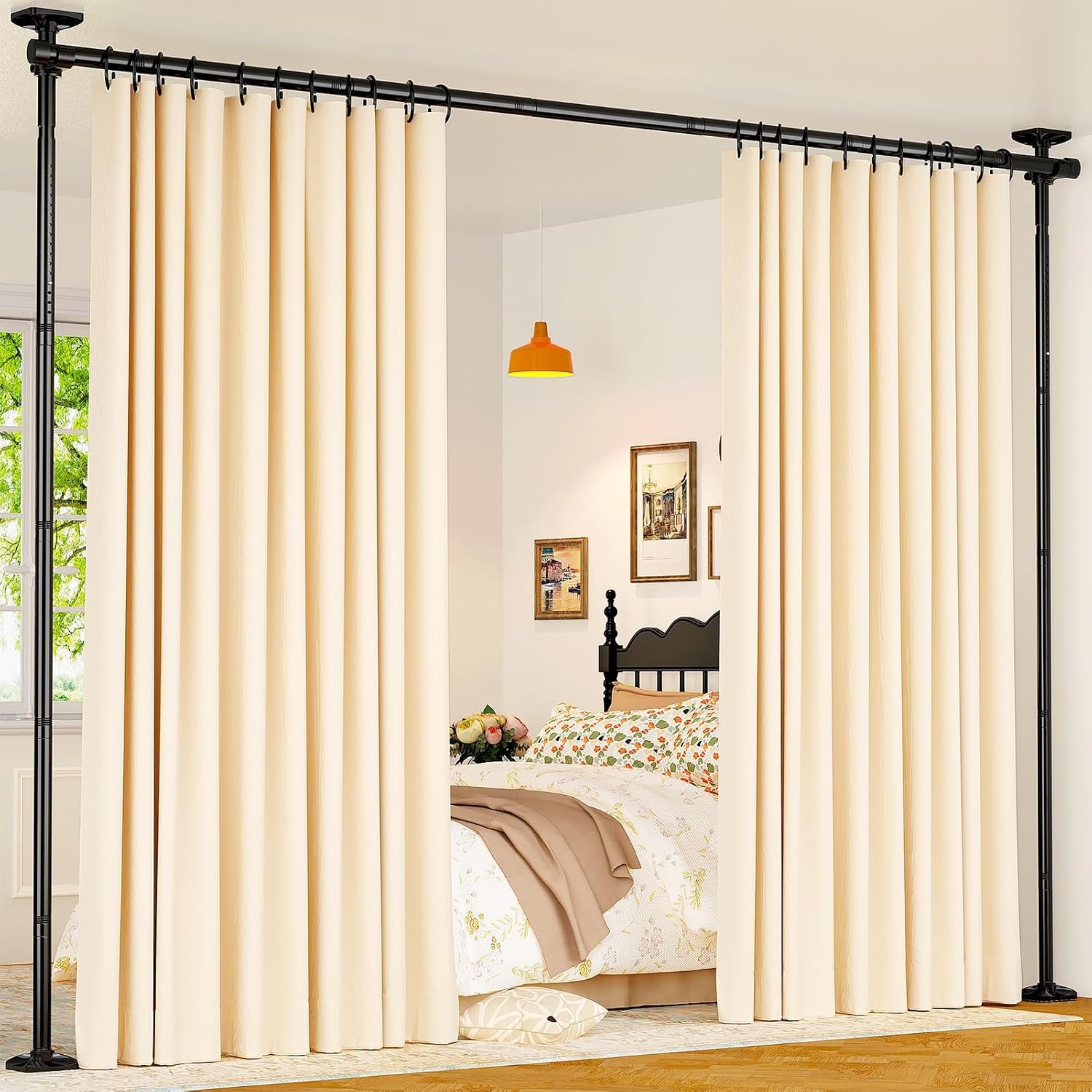 Room Divider for Room Separation Tension Curtain Rods No Drilling Adjustable