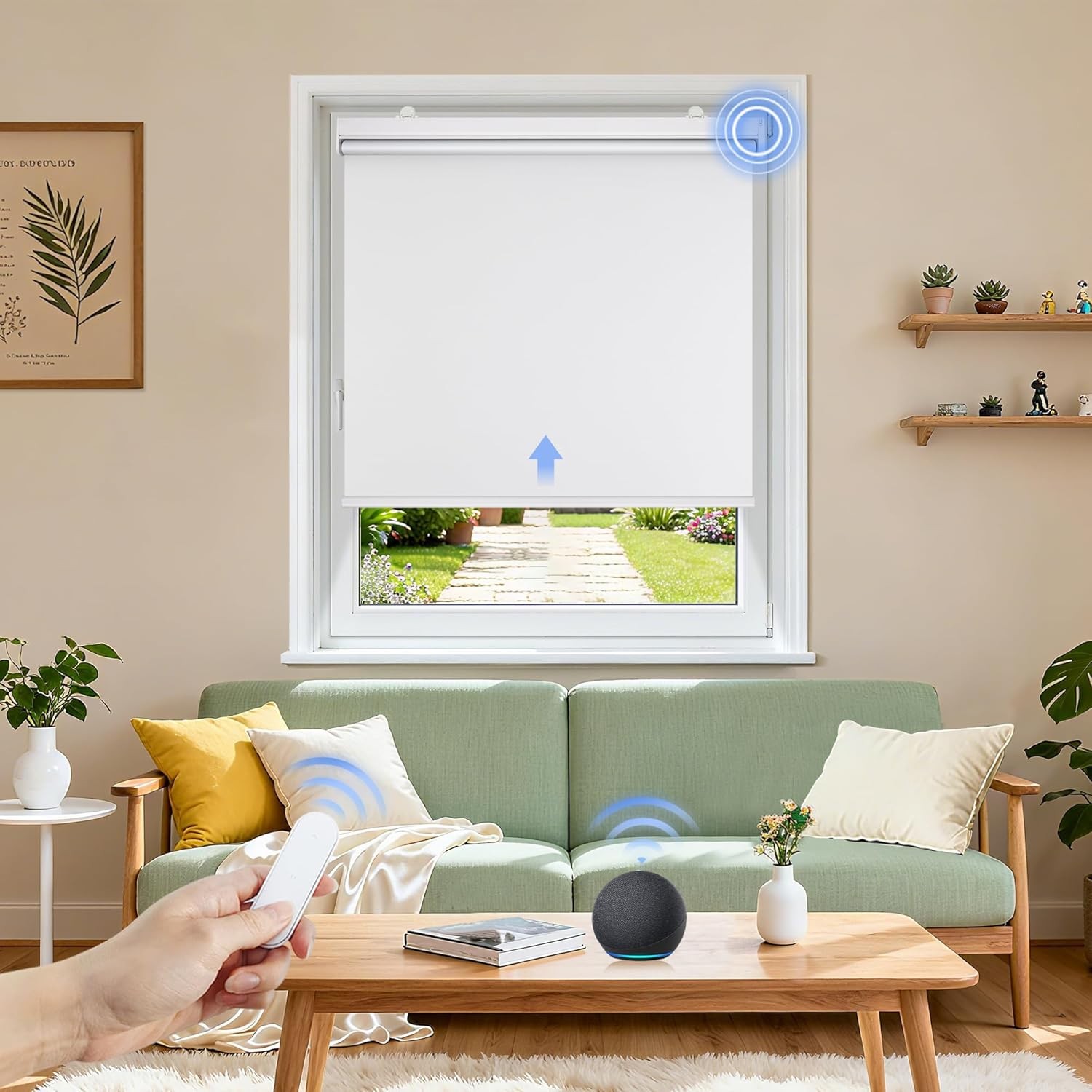 Smart Motorized Blinds Alexa Compatible White Blackout Window Treatments 46Wx72H
