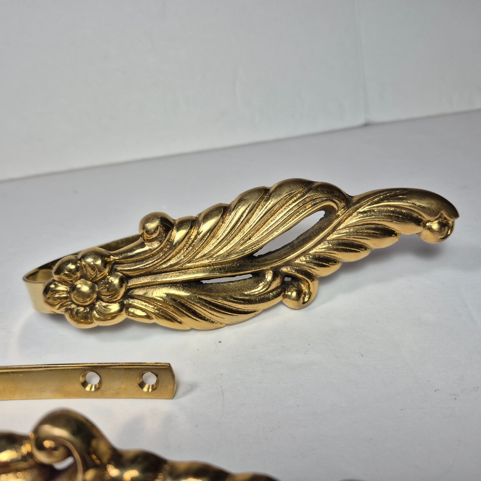 Curtain Tie Backs Set 2 Solid Brass Leaf Leaves Flower Wall Hooks India 5.5 In