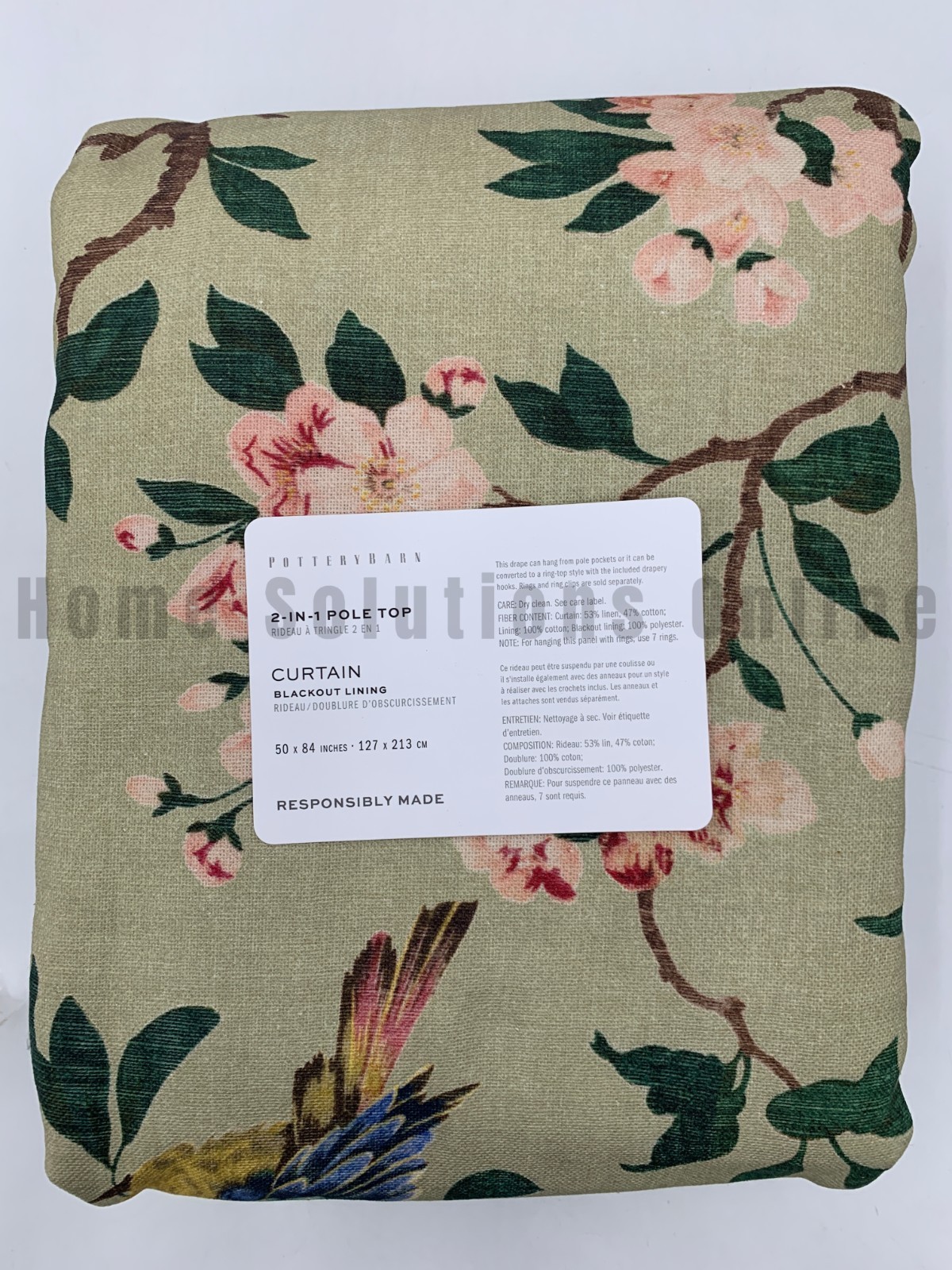 Pottery Barn Nola Floral Printed Blackout Curtain Green Multi 84″ #S4235