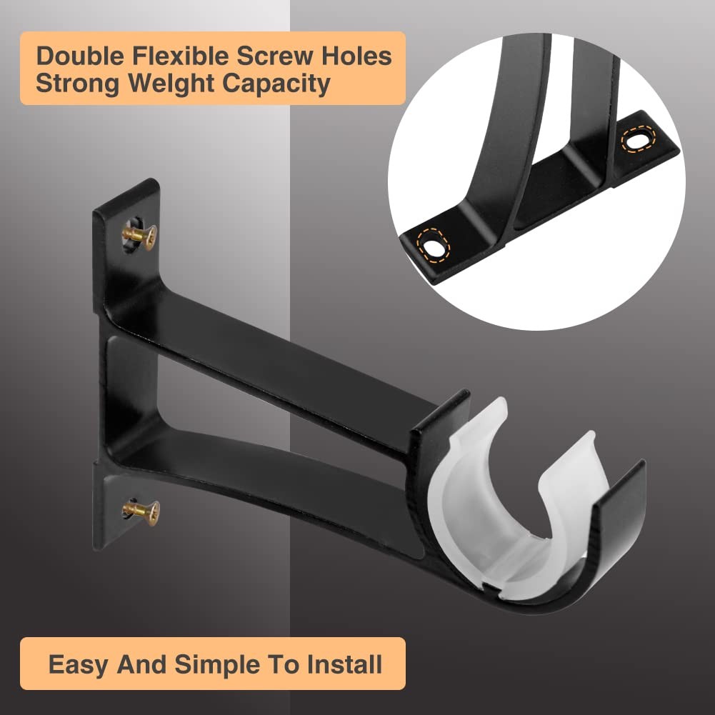 Curtain Rod Brackets, Set of 12, Aluminium Alloy, Wall & Ceiling Mount, Black