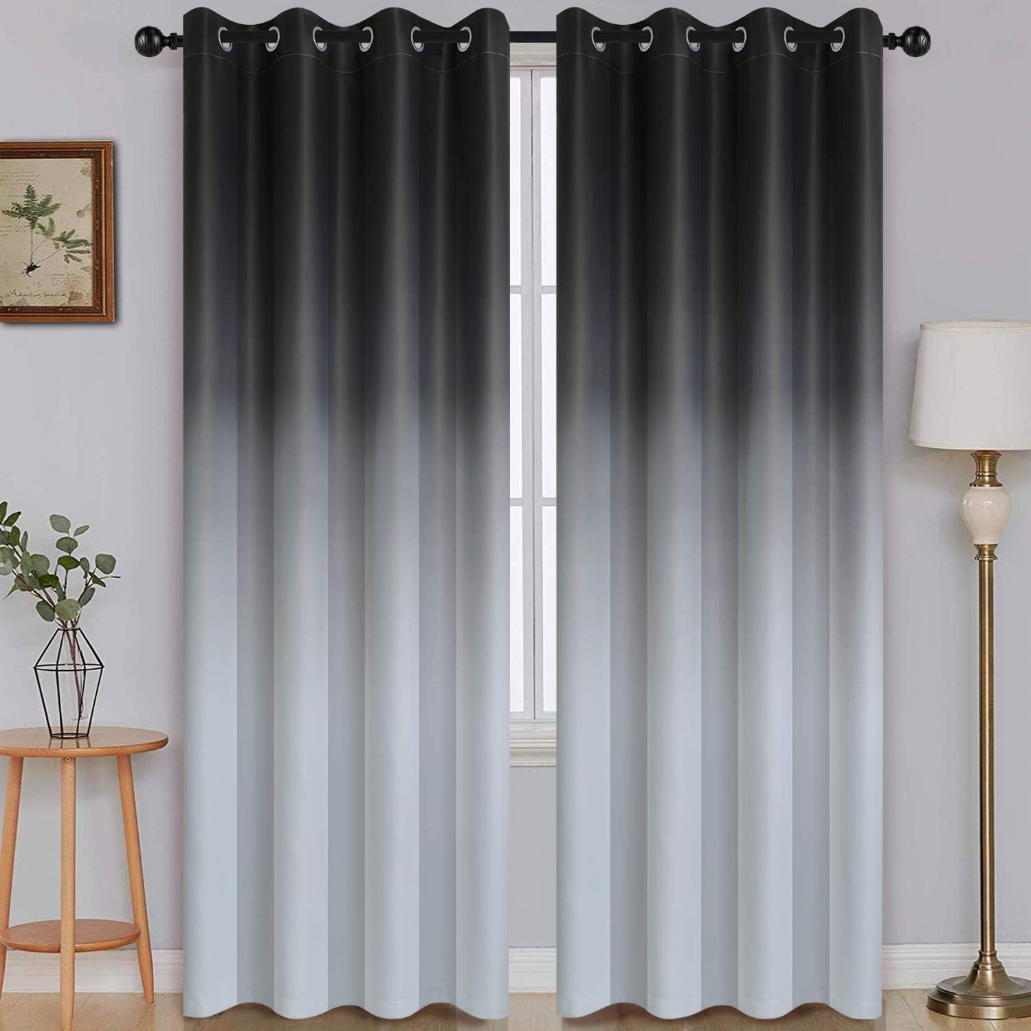 Black to Grey White Ombre Room Darkening Curtains 84 Inch | Curtains for Living