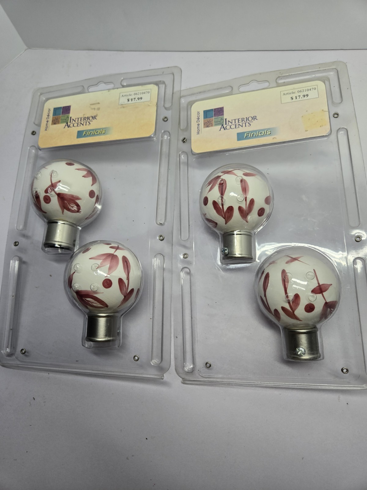 Vintage Set of 4 Pink Floral Finials 3.5” Diameter Each – New in Packaging