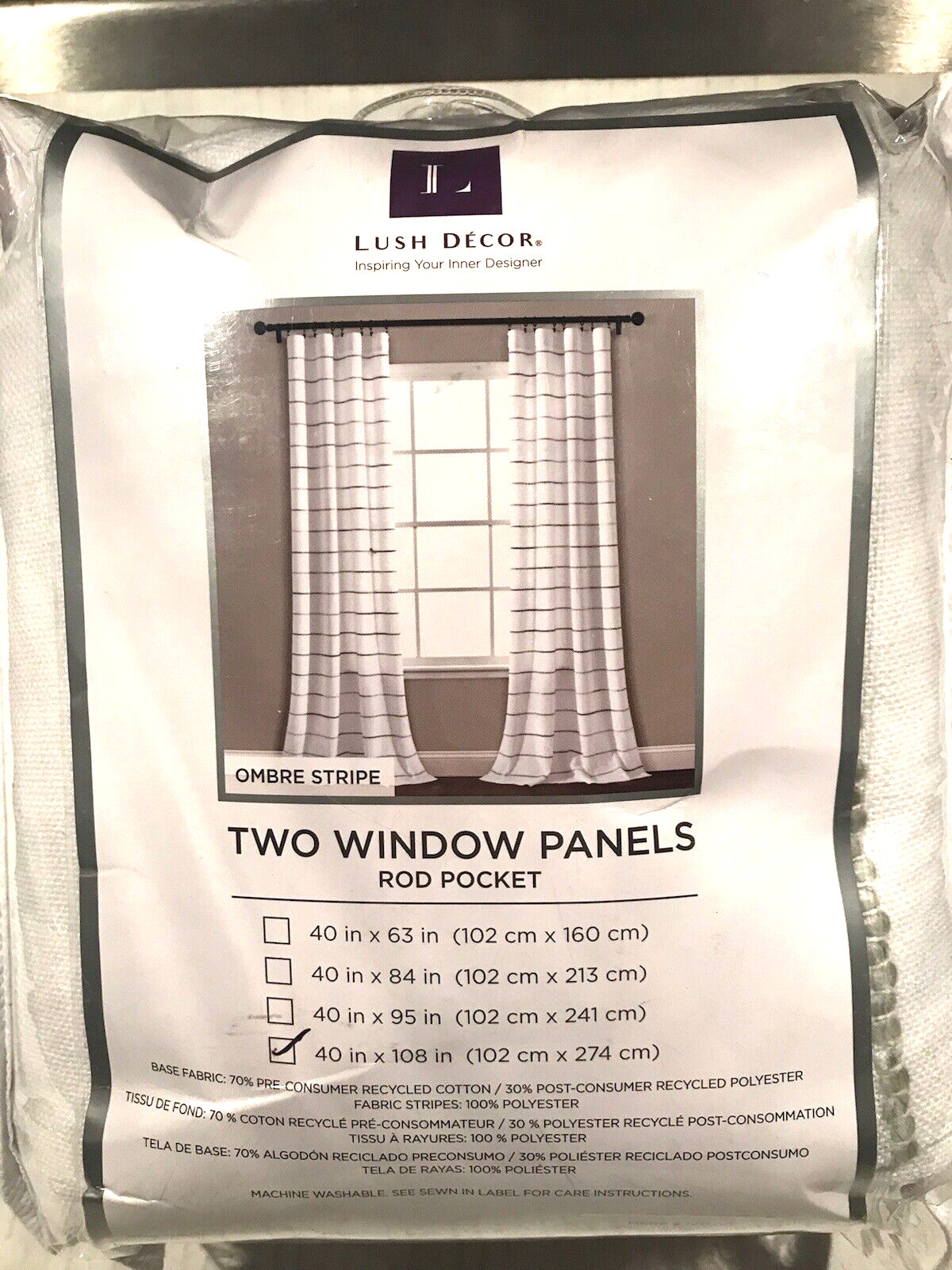 Window Panels 40″ x 108″ Lush Decor Ombre Stripe Yarn Dyed WP Gray/Multi 2x New