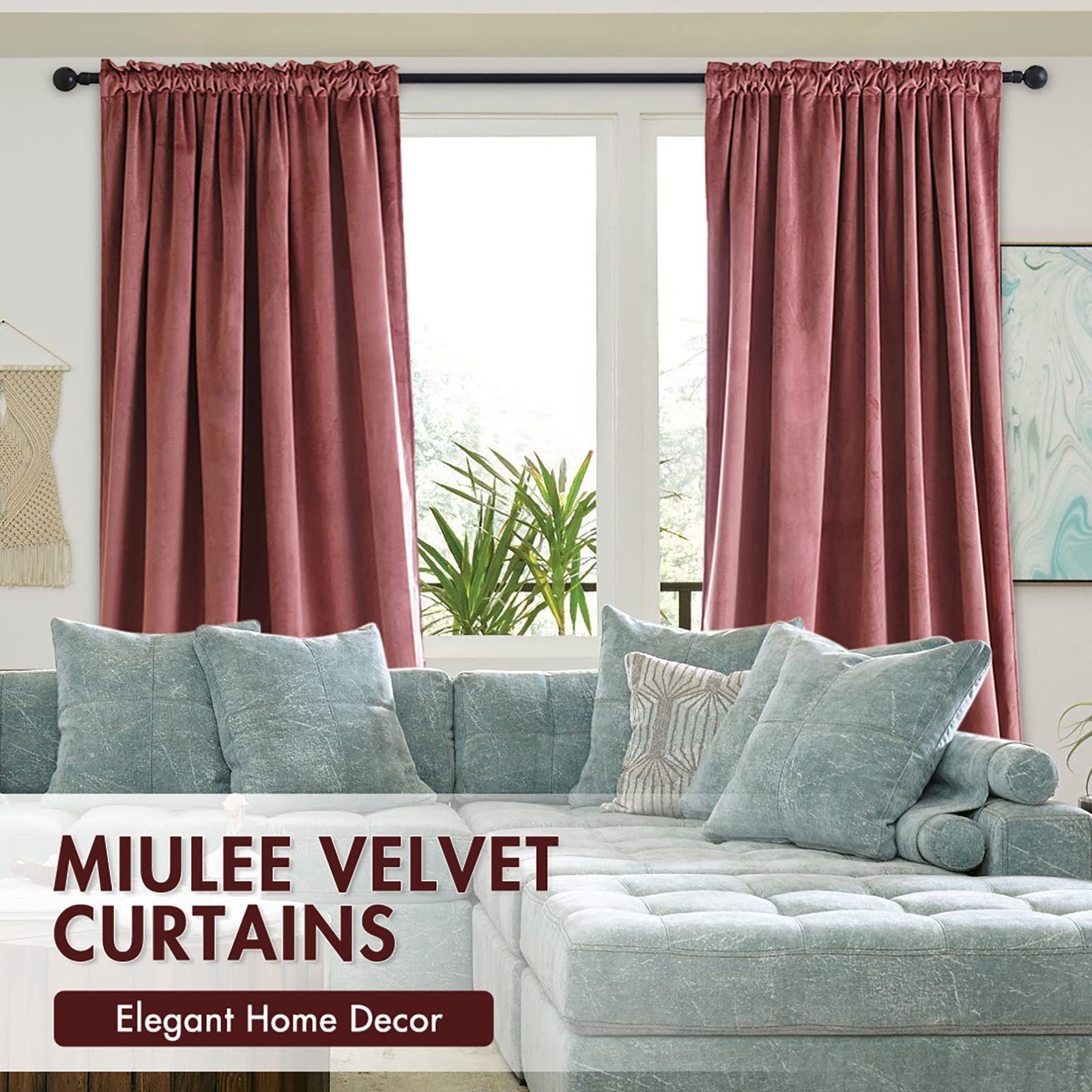 MIULEE Dusty Rose Pink Velvet Curtains 52″W x 96″L (Pack of 2),