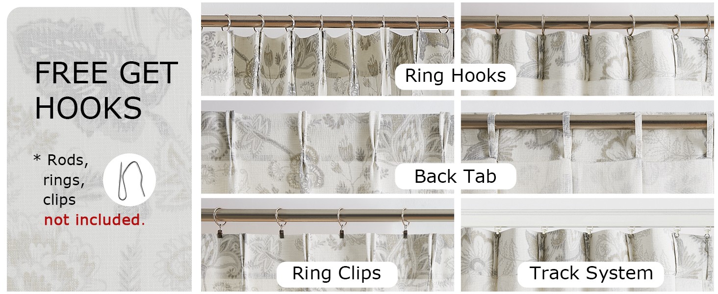 Floral Leaf Print Light Filtering Curtains Grey Linen Botanical Leaf Flower