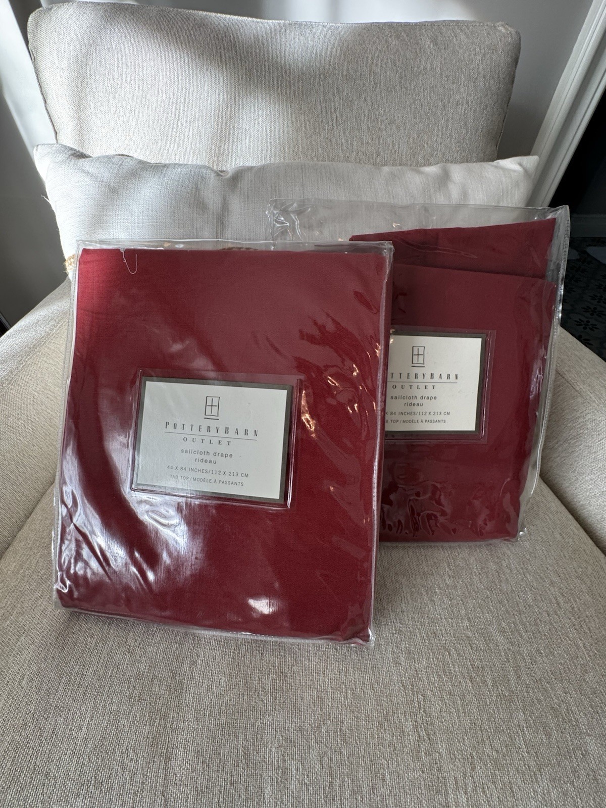 New In Original Package Pair Pottery Barn Rideau Sailcloth Tab Top Drapes 44×84”