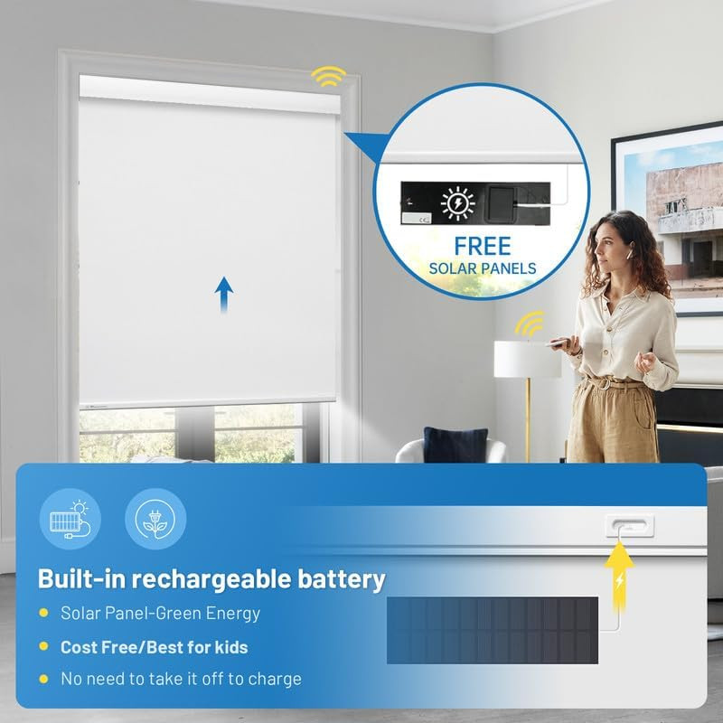 Remote-Controlled Motorized Blinds with Free Solar Panels – Blackout Roller Shad