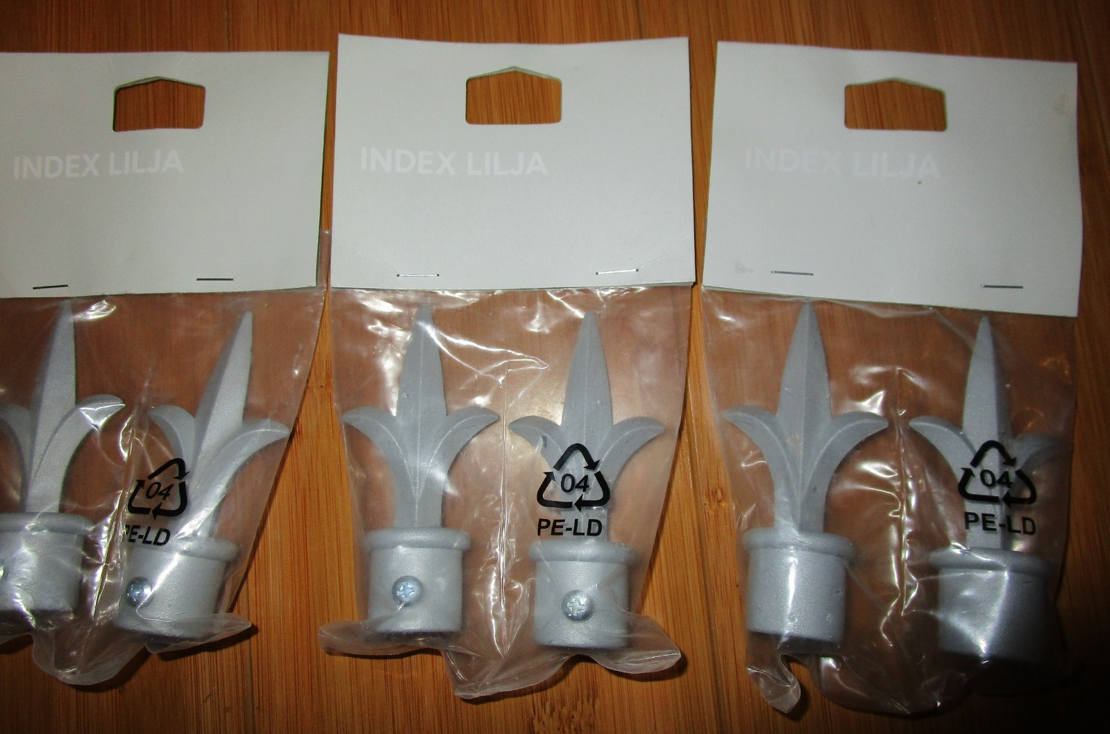 6 IKEA Index Lilja Curtain Rod Finials Fleur De Lis Silver Gray 200.794.36 NEW