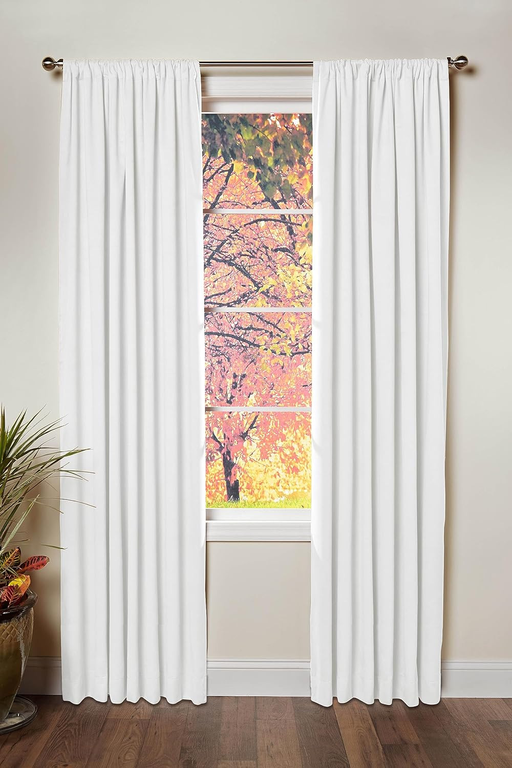 White Curtain Window Panel Drapes – Set of 2 – Thick Cotton Duck F