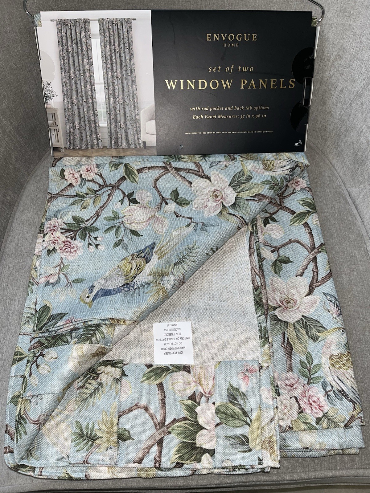 Envogue Home Curtain 2 Panel Set Size 37”x 96” Sky Blue Multicolored