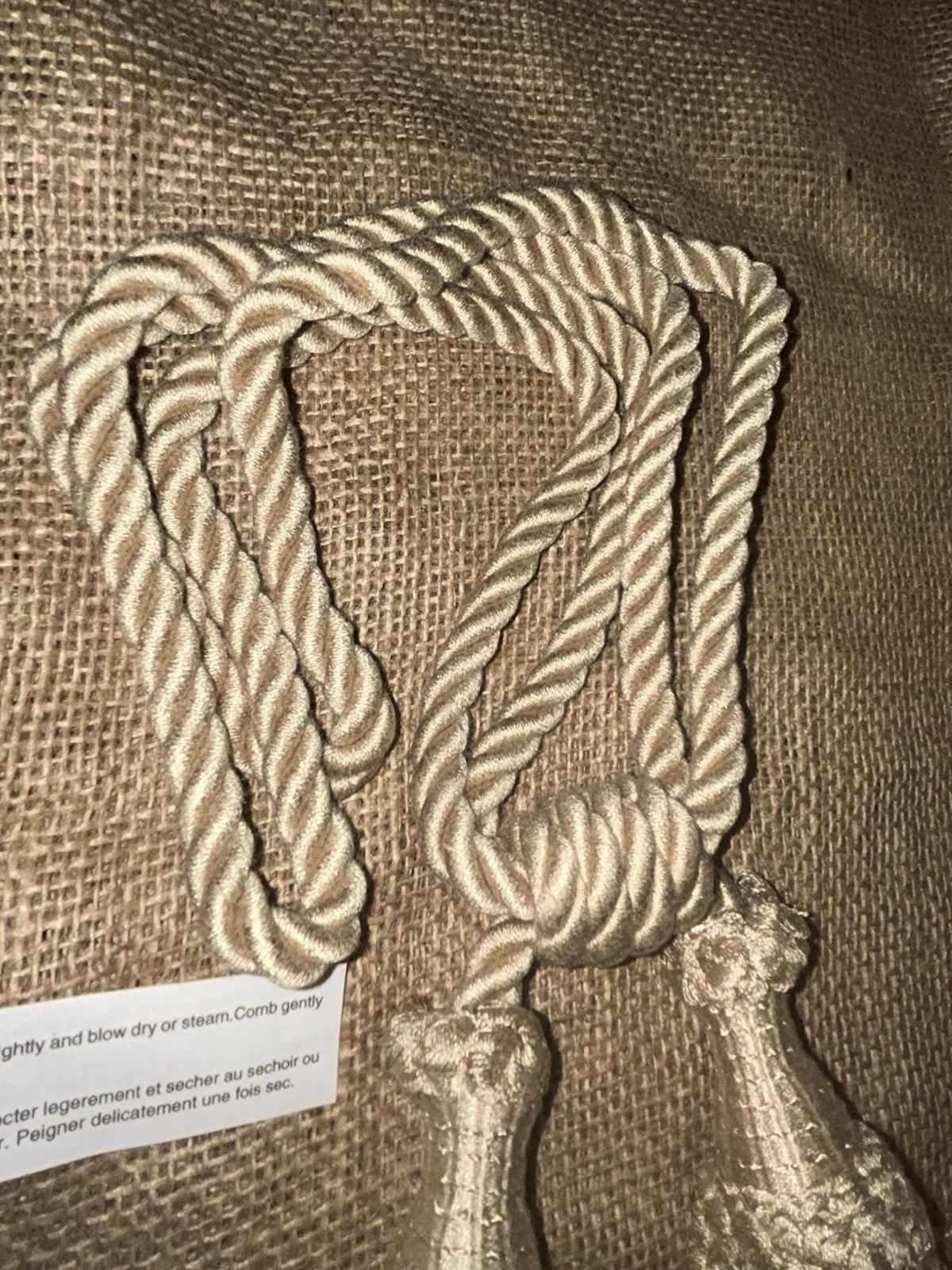 VTG DOUBLE Creamy Tan Detailed 6” Tassel Curtain Tieback 20.5”L
