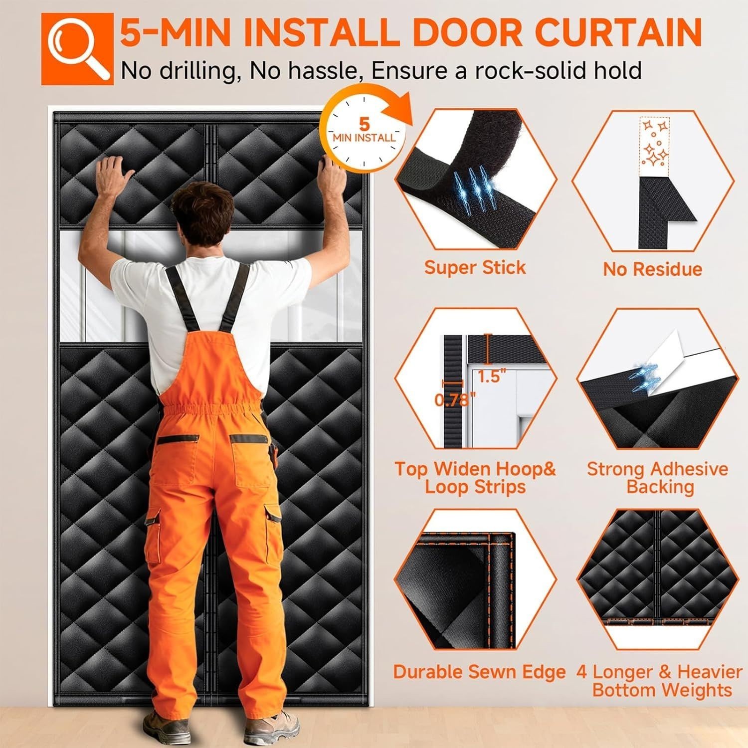Upgraded Magnetic Thermal Insulated Door Curtain, Fit Door Size 36×80 in