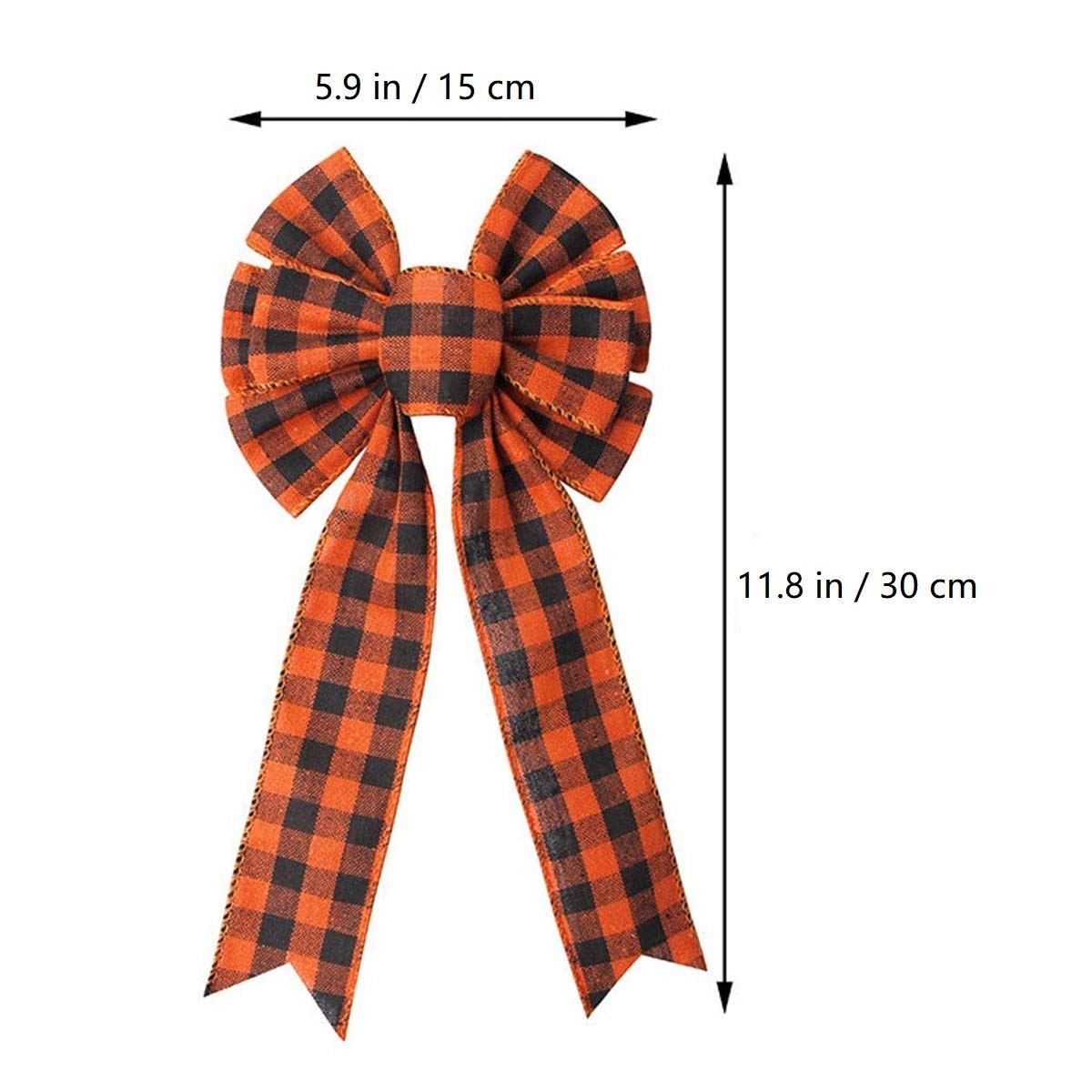 5.9×11.8 in Orange Black Buffalo Plaid Bow Holiday Wreath DIY Crafts Burlap