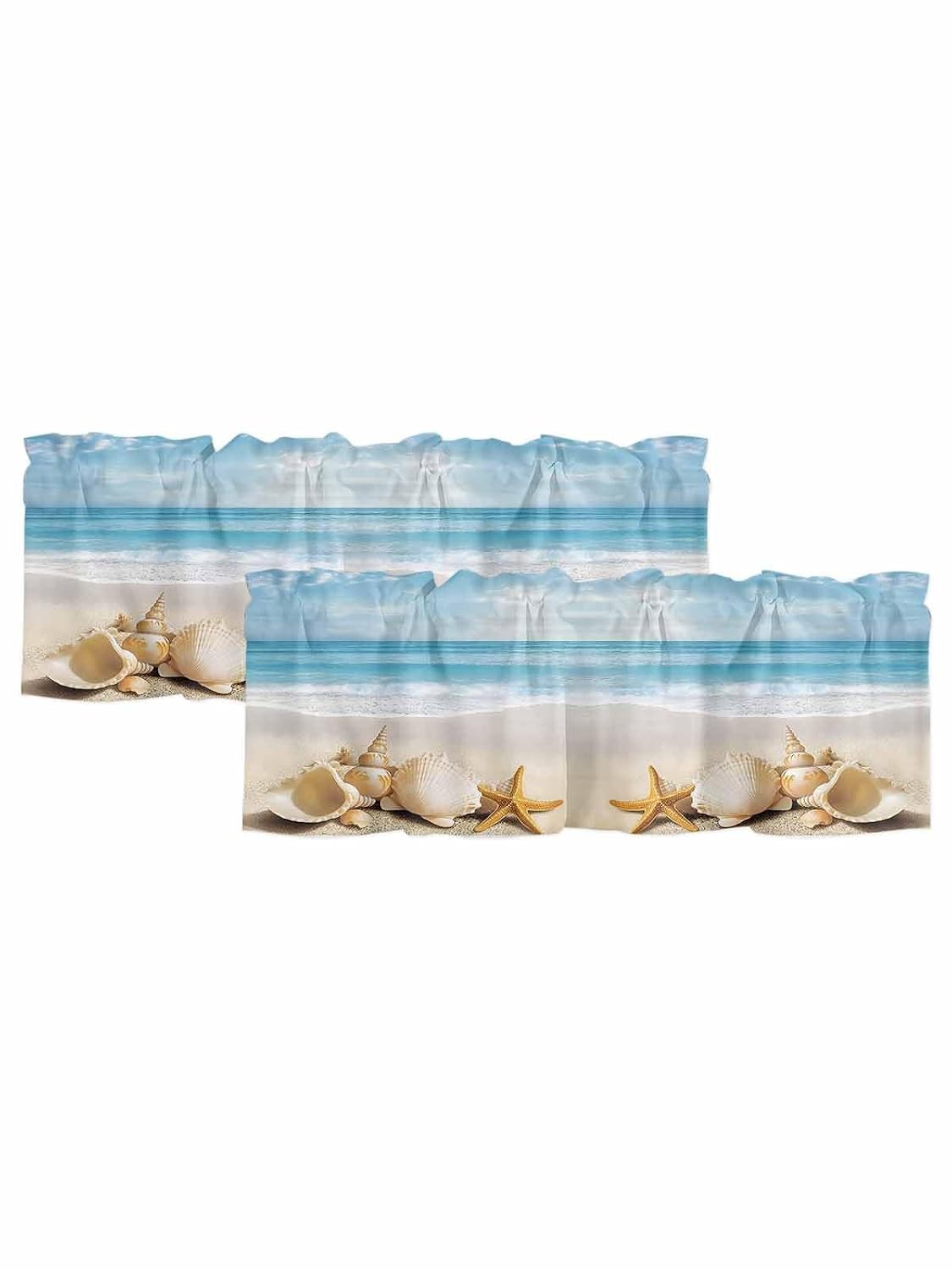 Blue Summer Beach Curtain Valances for Windows, Nautical Coastal Kitchen Valance