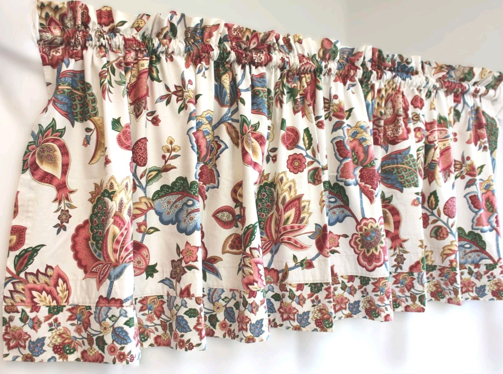 Custom Jacobean Floral Knightsbridge Valance 77×23 Dual Header Vintage 1990s