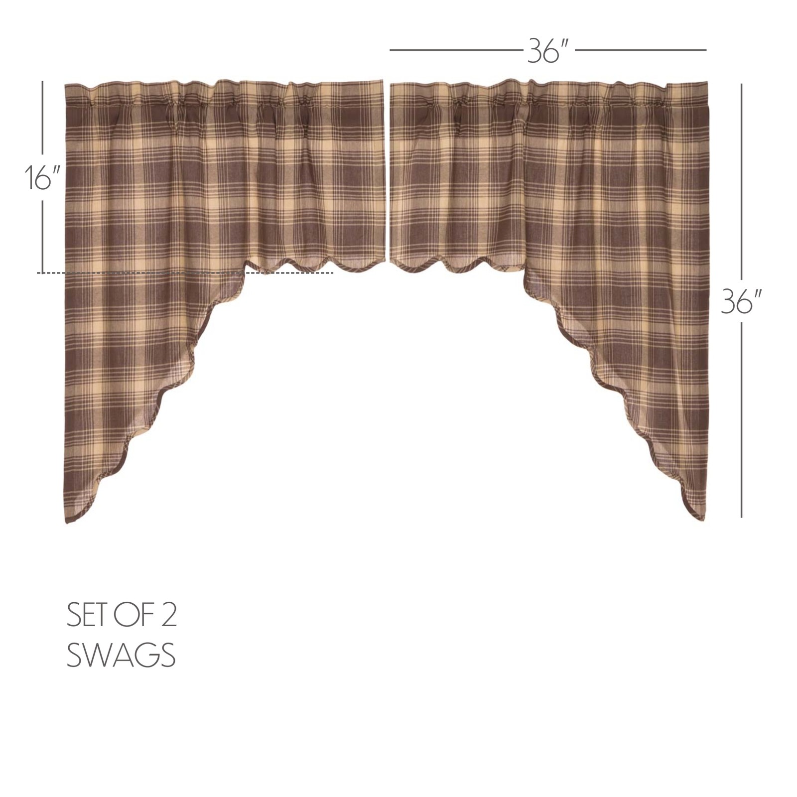 VHC Brands Rustic Swag Pair Brown Rod Pocket Dawson Star Kitchen Window Curtains