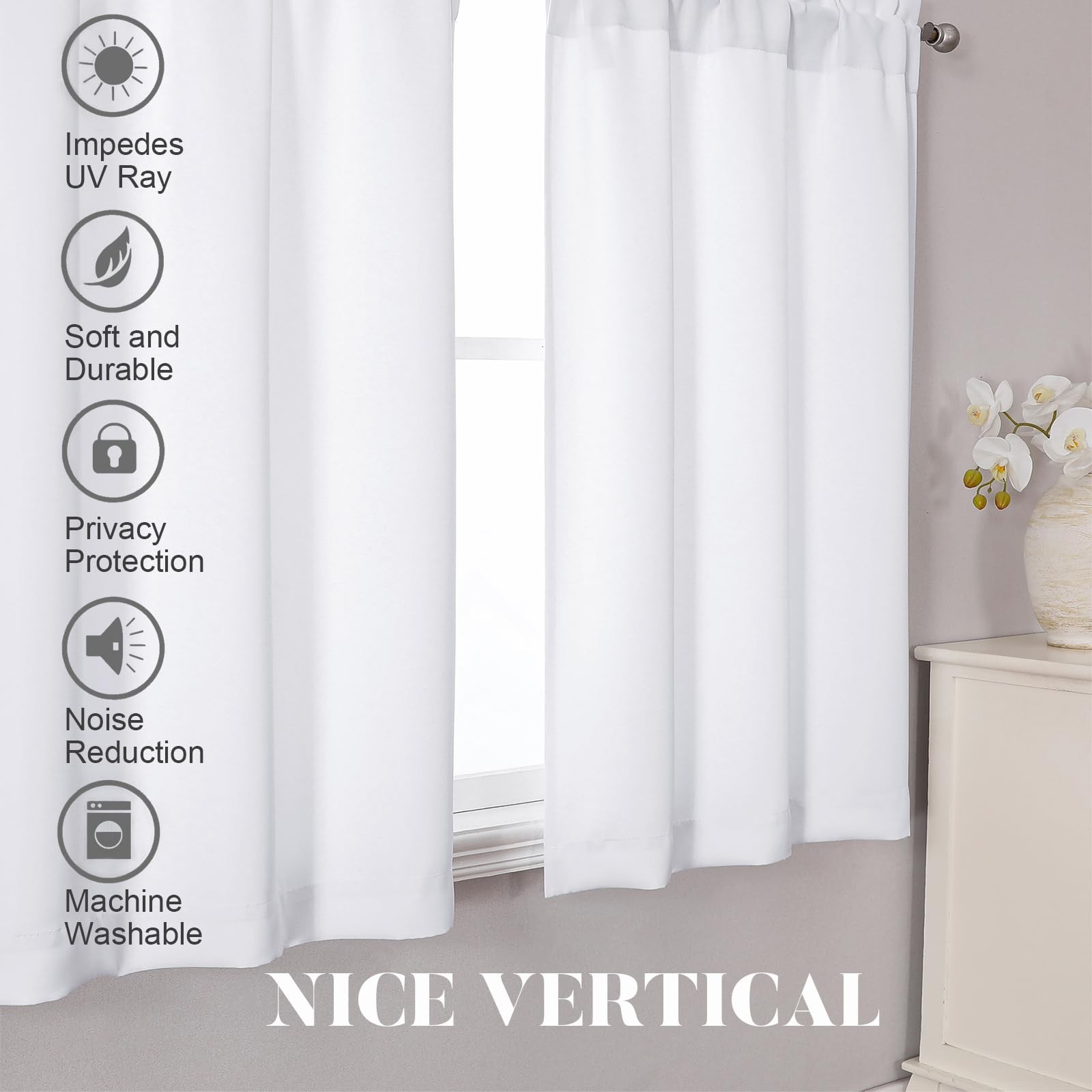 Pure White Curtain 24 Inch Length 2 Pcs, Light Filtering Modern Short Kitchen…
