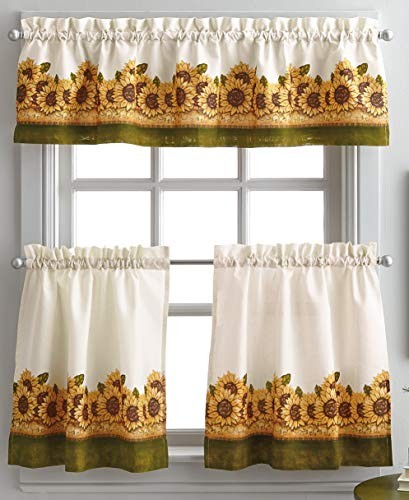 Sunflower Garden Window Kitchen Curtain Tier 28″W x 36″L (Pack of 3) Yellow