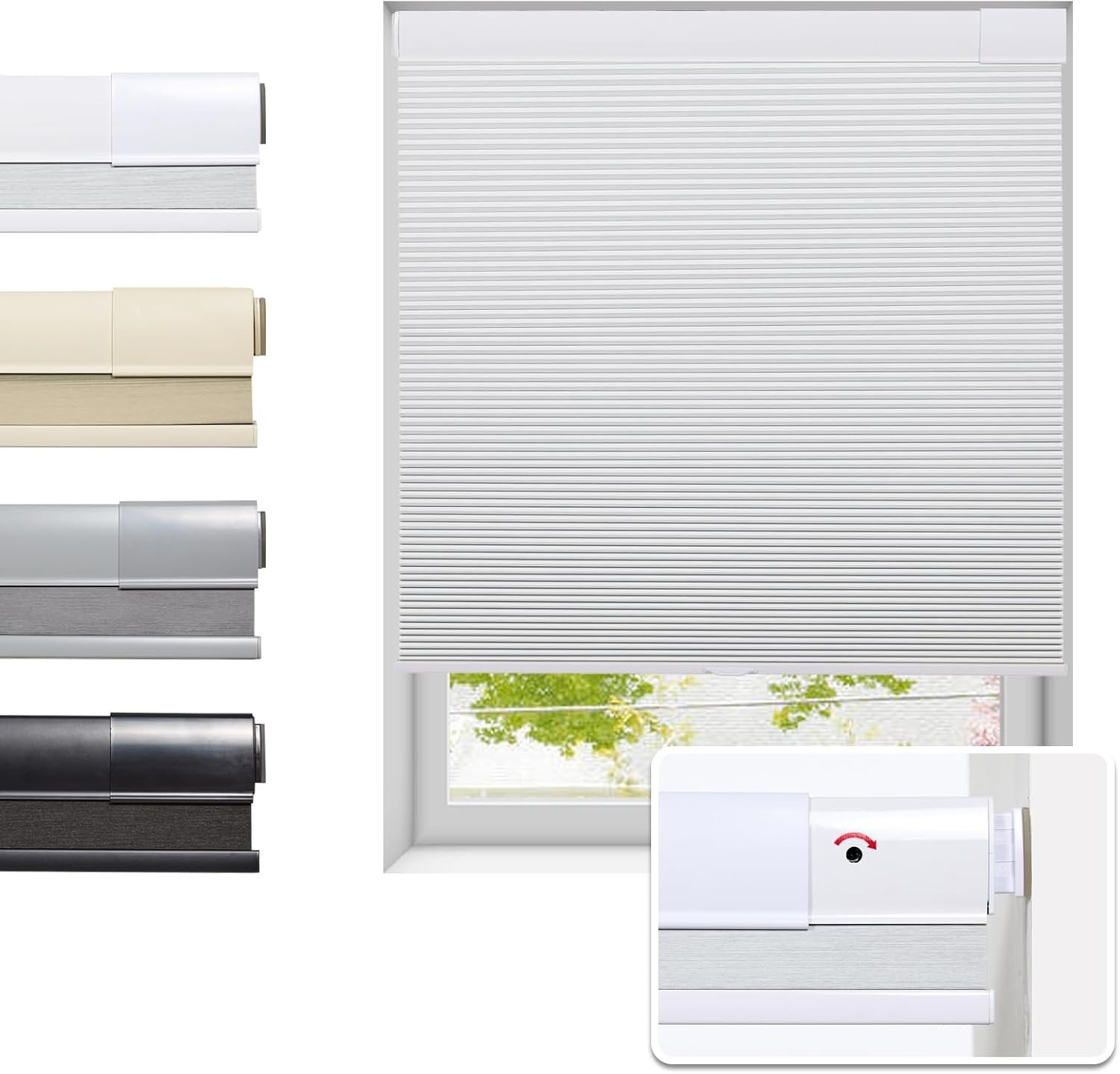 Tonature No Drill Cellular Shades for Indoor Windows, White, 39 1/2″ W x 64″ H