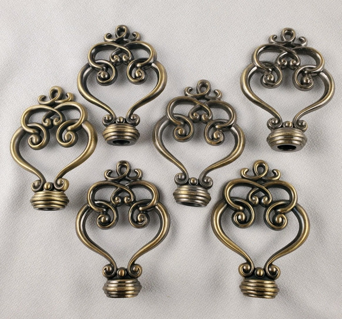 3 Sets Curtain Rod Hardware Scroll Finials, Tieback Hooks, & Brackets Gold-Tone