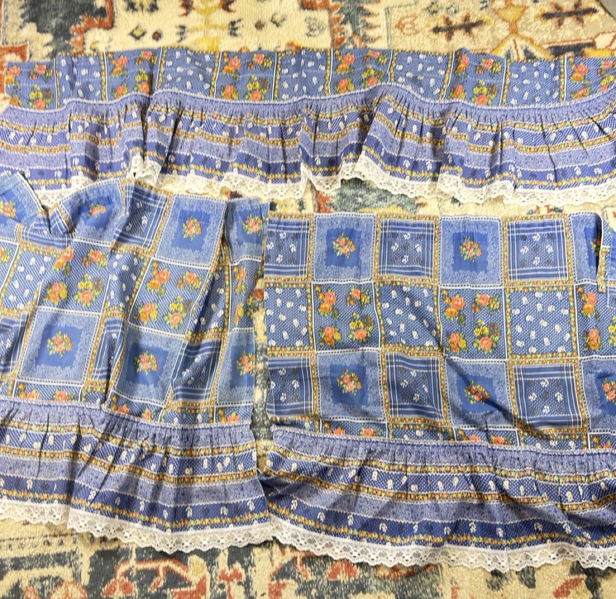 Vintage Curtains Valance 12 X 48, 2 Tiers 24 X 30 & 2 Swag Tiers 29 X 30 5pc Set
