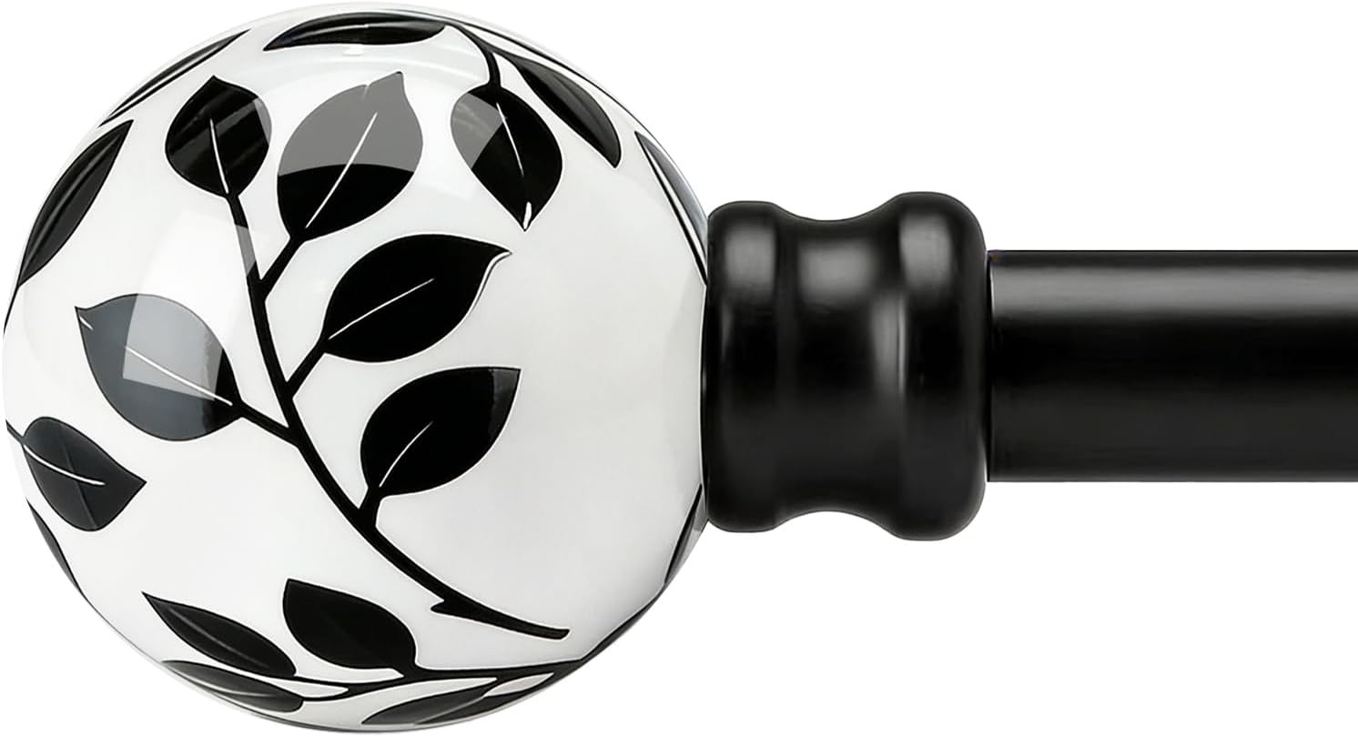 Ceramic Black Curtain Rods for Windows 16 to 144 Inches Adjustable Length Extend