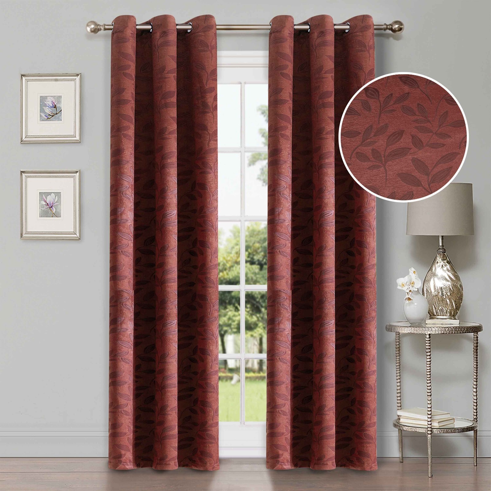 Modern Bohemian Leaves Room 42″ Wide Darkening Blackout Curtains, Set of 2