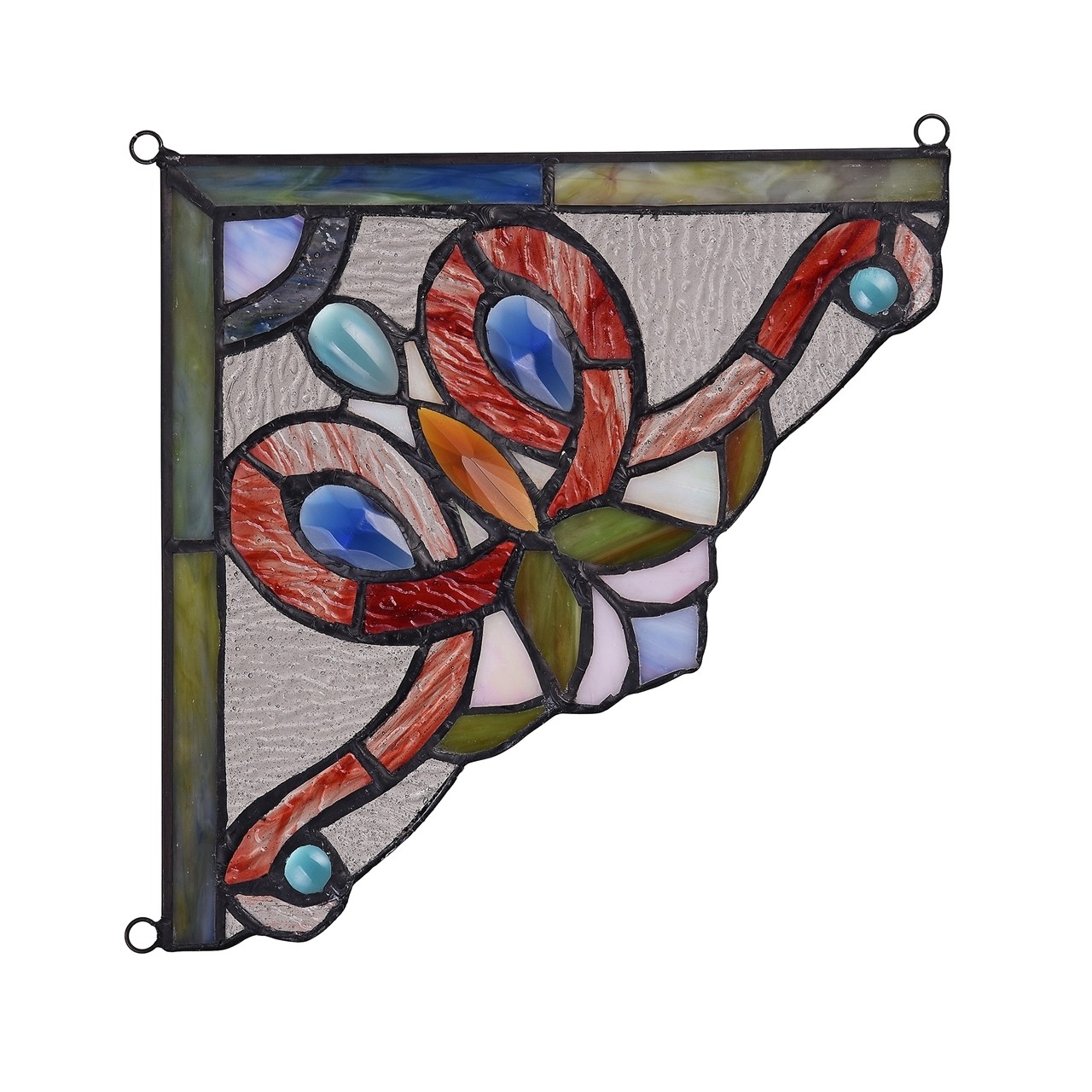 Stained Glass Corner Window Panel 8″ Victorian Handcrafted PAIR Art Glass
