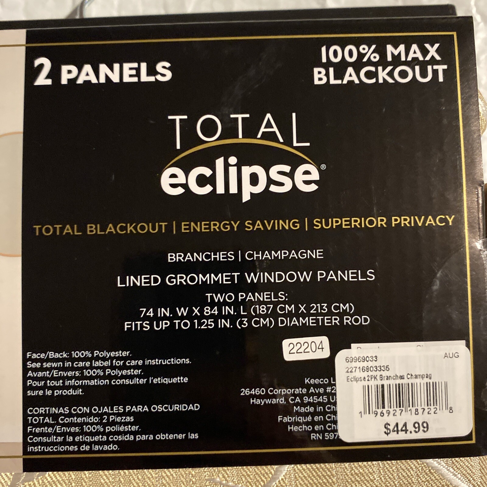 Total Eclipse 100% Max Blackout Branches/Champagne Lines Grommet Window Panels