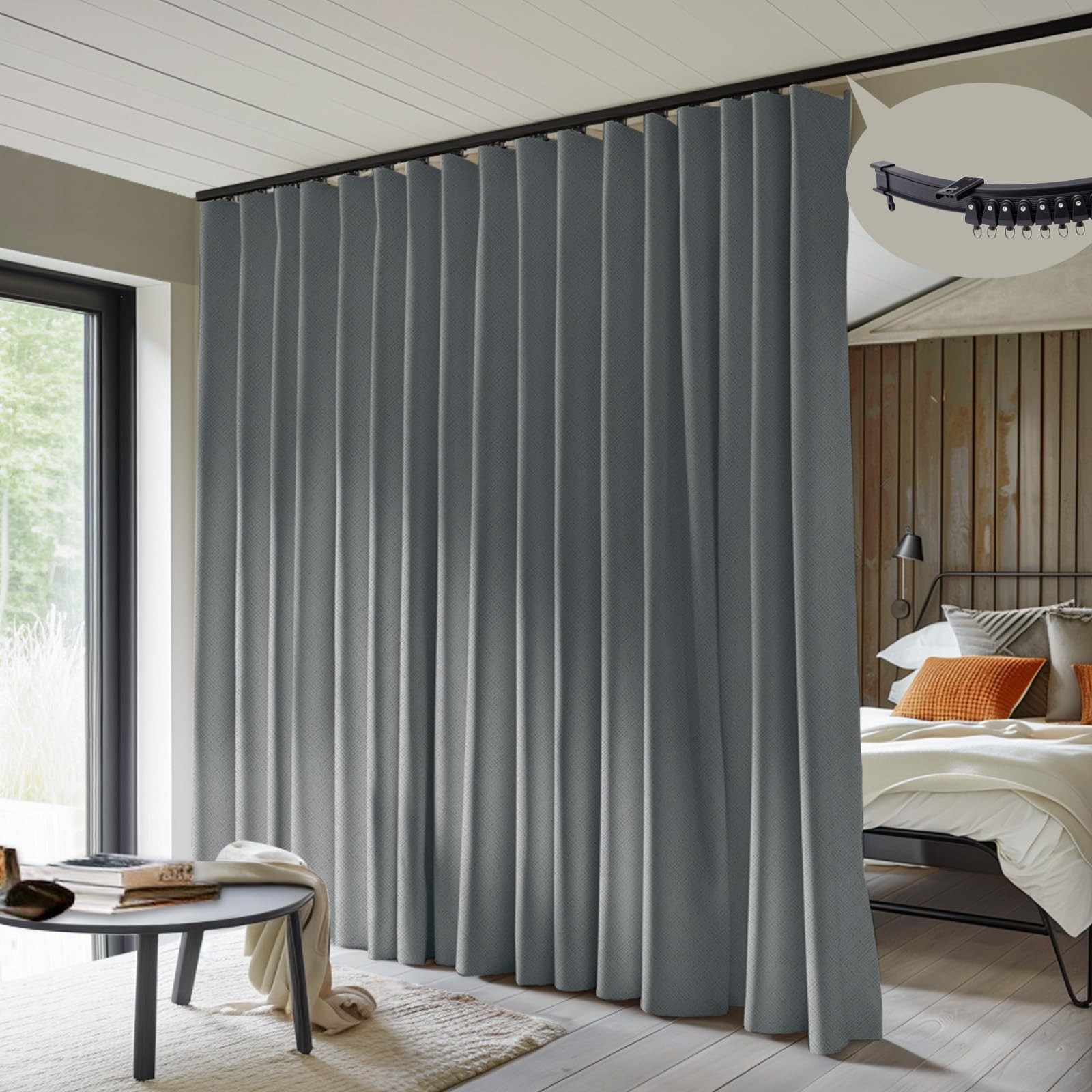 MaKefeile Room Divider Curtains with Flexible Ceiling Curtain Tracks Set,100%…