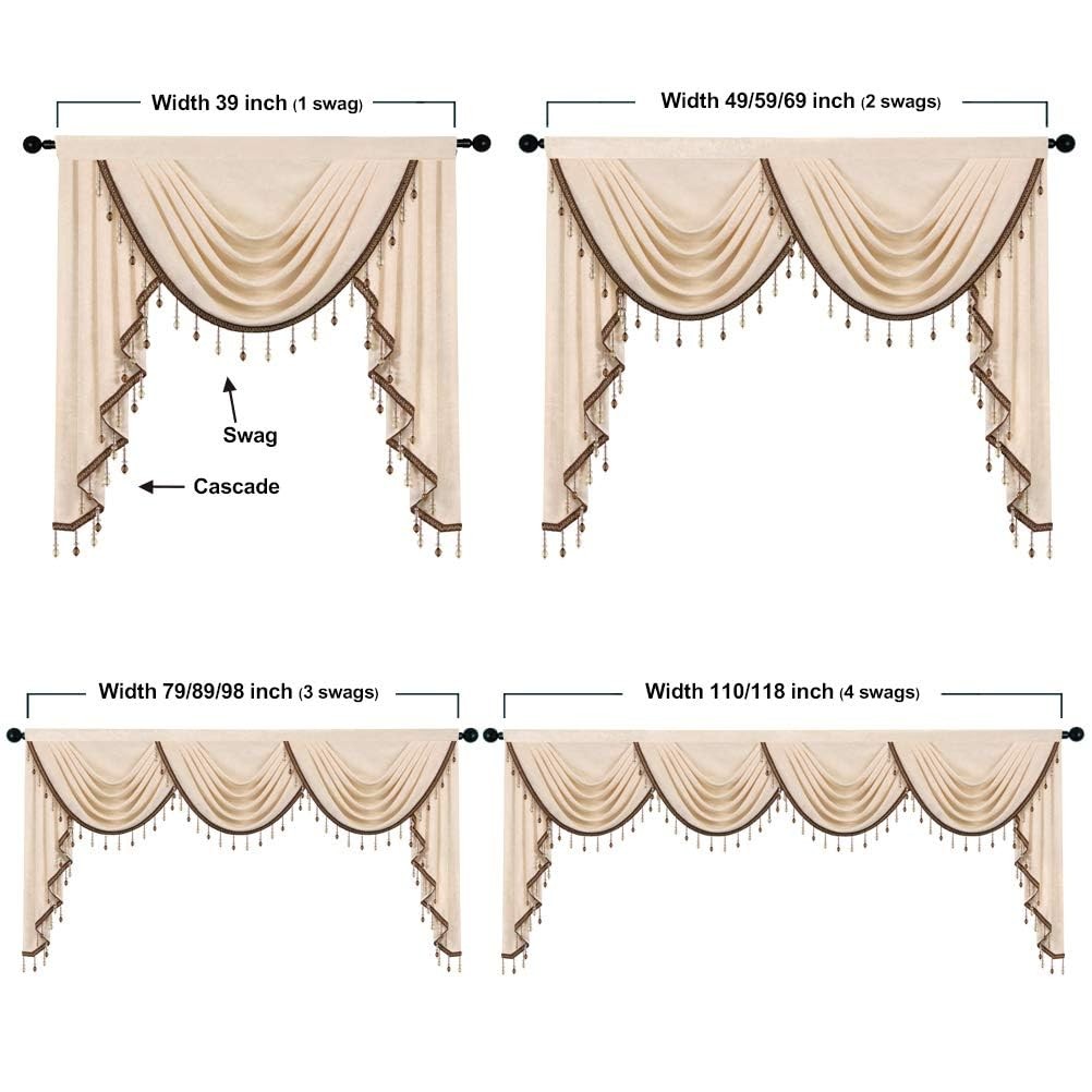 ELKCA Thick Chenille Window Curtains Valance for Living Room Beige Swag Valan…