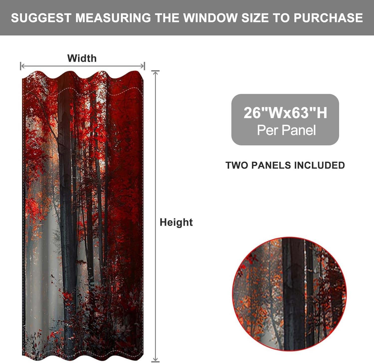 Forest Themed Red Leaves Bush Pattern Mystical Fantasy Art Darkening 26Wx63H
