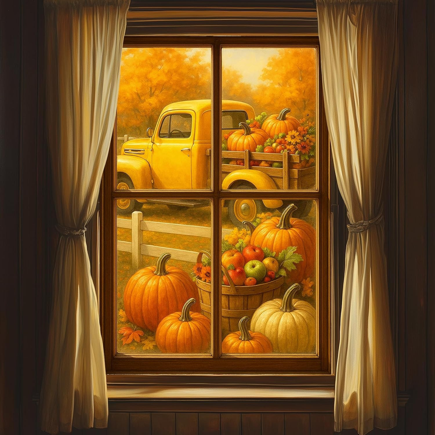 Autumn Window Film 31×47 In Vintage Truck Pumpkin Fall Decorative Window Sticker