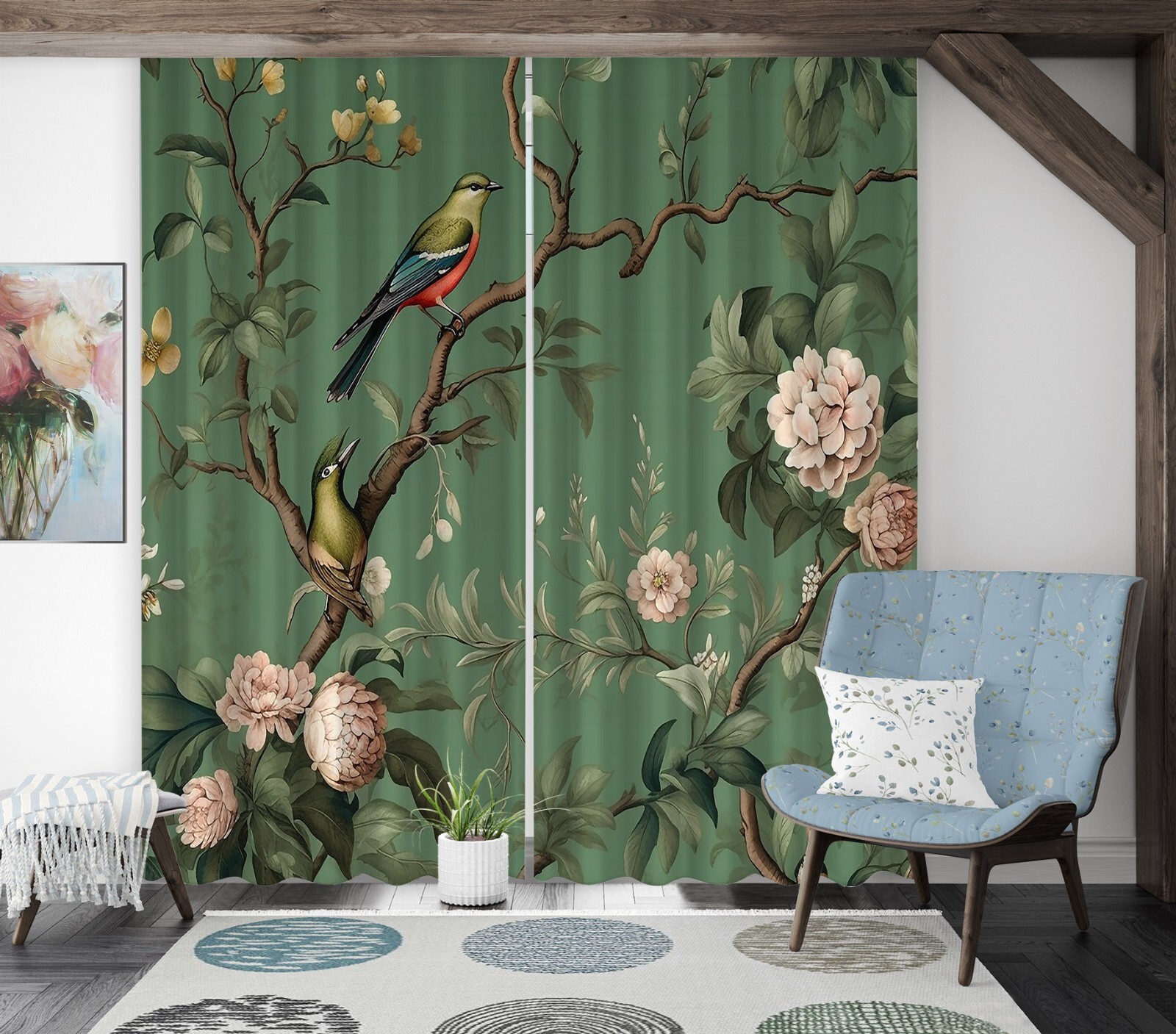 3D Animal Green Bird ZHUA3239 Photo Curtain Window Blockout Fabric Vera 2023