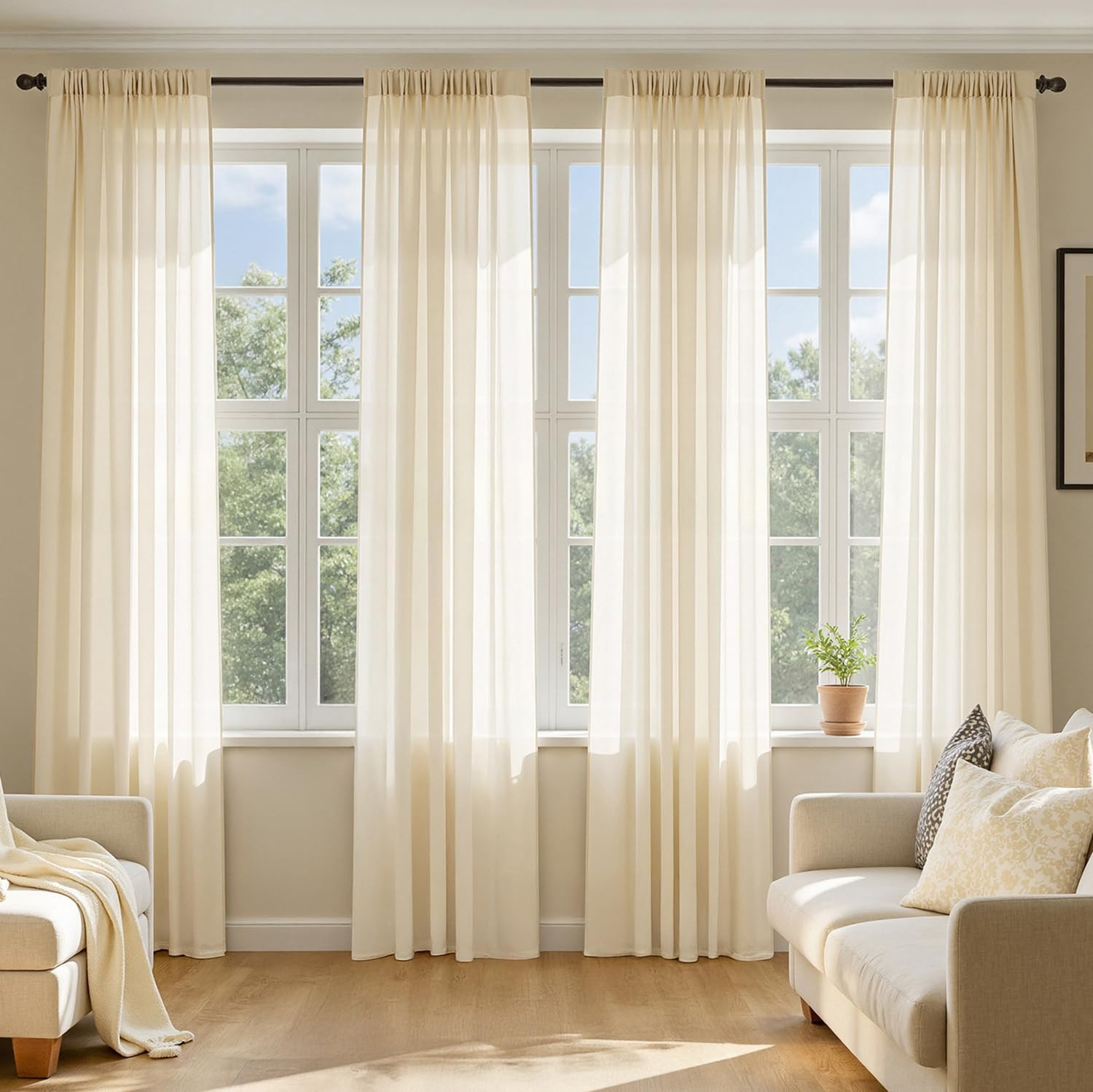Navy Blue Sheer Curtains 84 Inches Long, 4 Panels Set, Light Filtering Rod Pocke