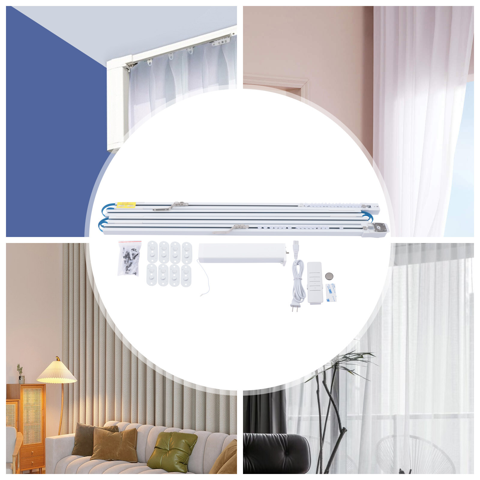 Smart Electric Curtain Track Remote App Voice Control Aluminum Alloy 110V