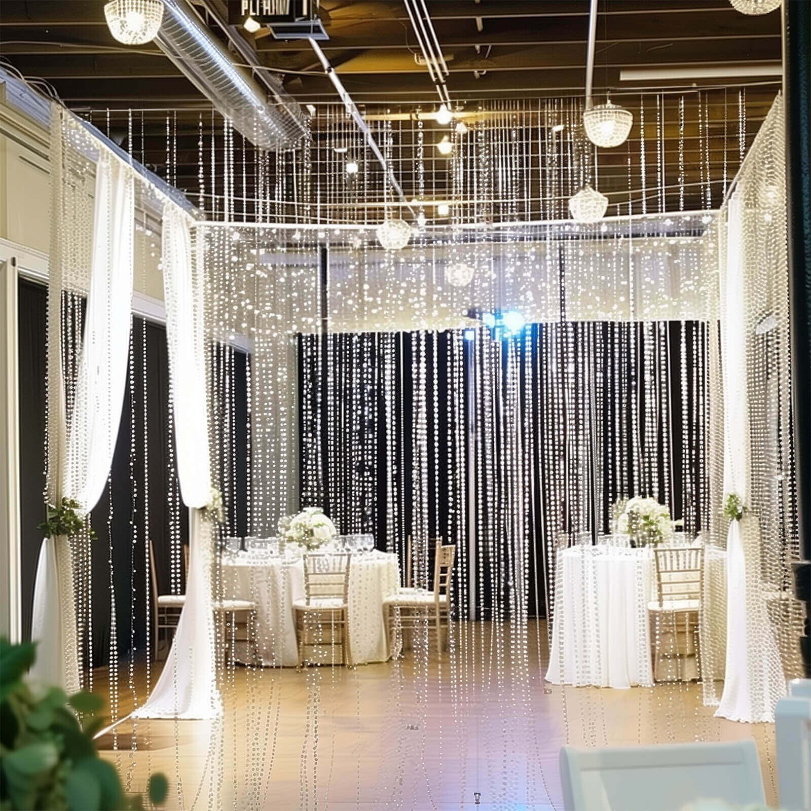 CLEAR 5 ft x 10 ft Acrylic Crystal Beaded Curtain with Polyester Rod Pocket