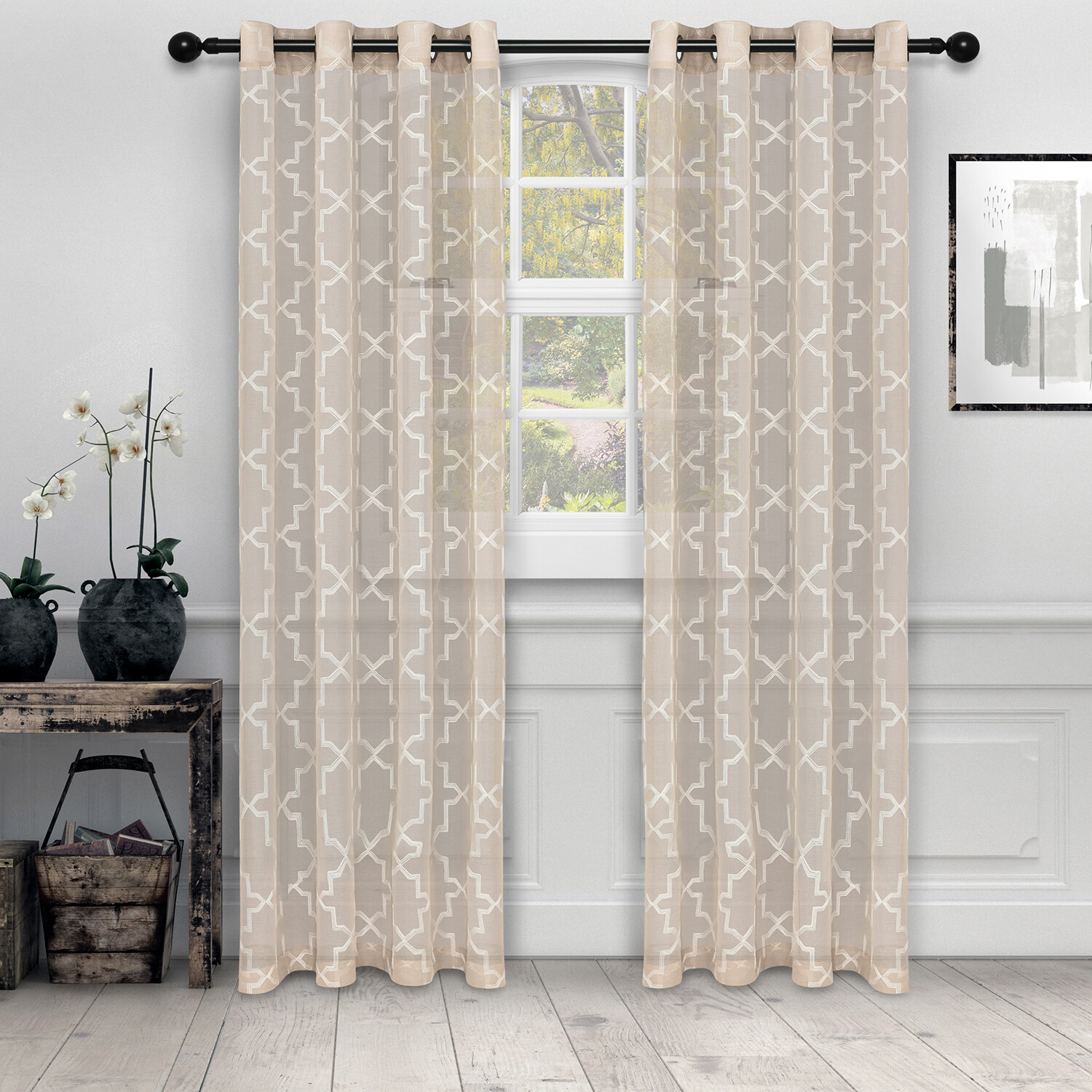Embroidered Sheer Two Panel Curtains by Blue Nile Mills