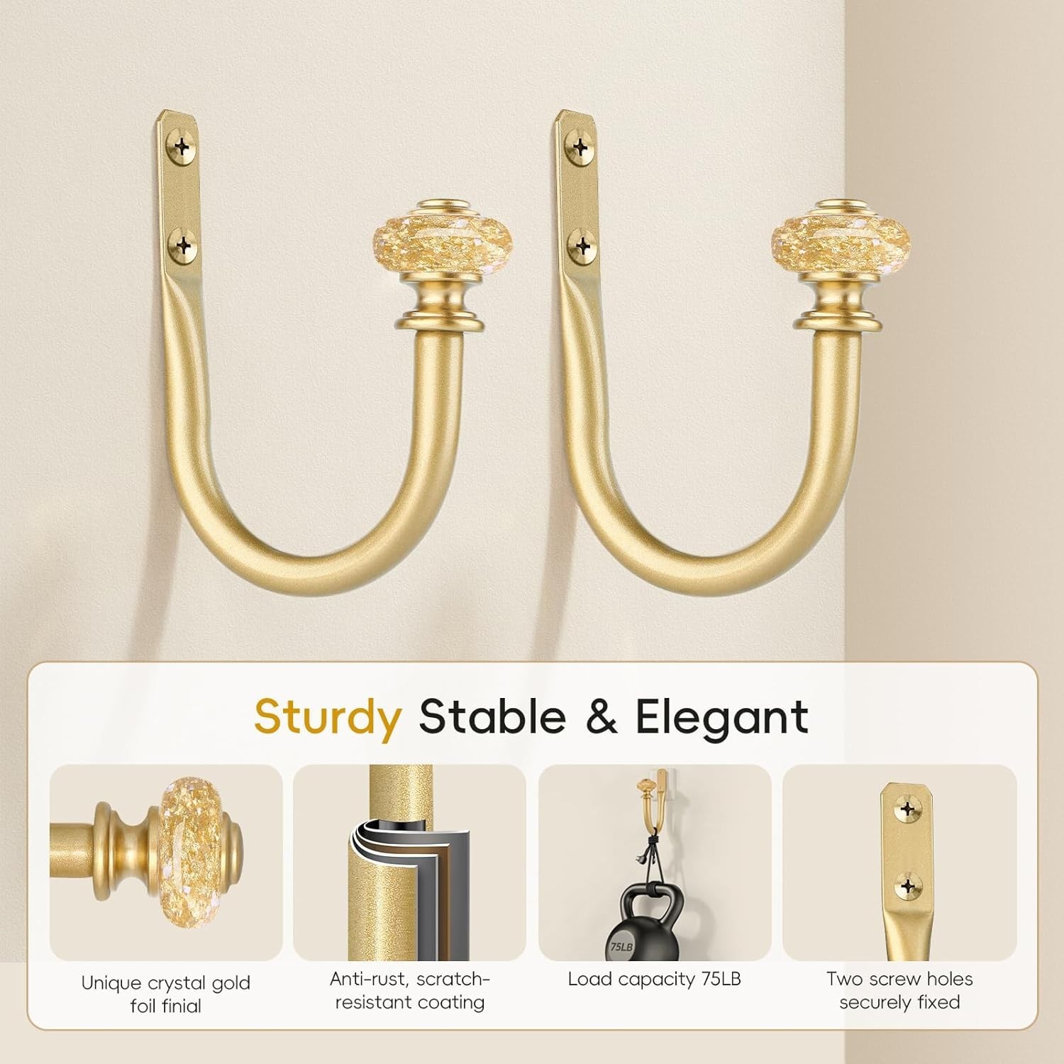 Curtain Holdbacks Gold 2 Pack, Metal Curtain Tiebacks with Decorative Vintage…