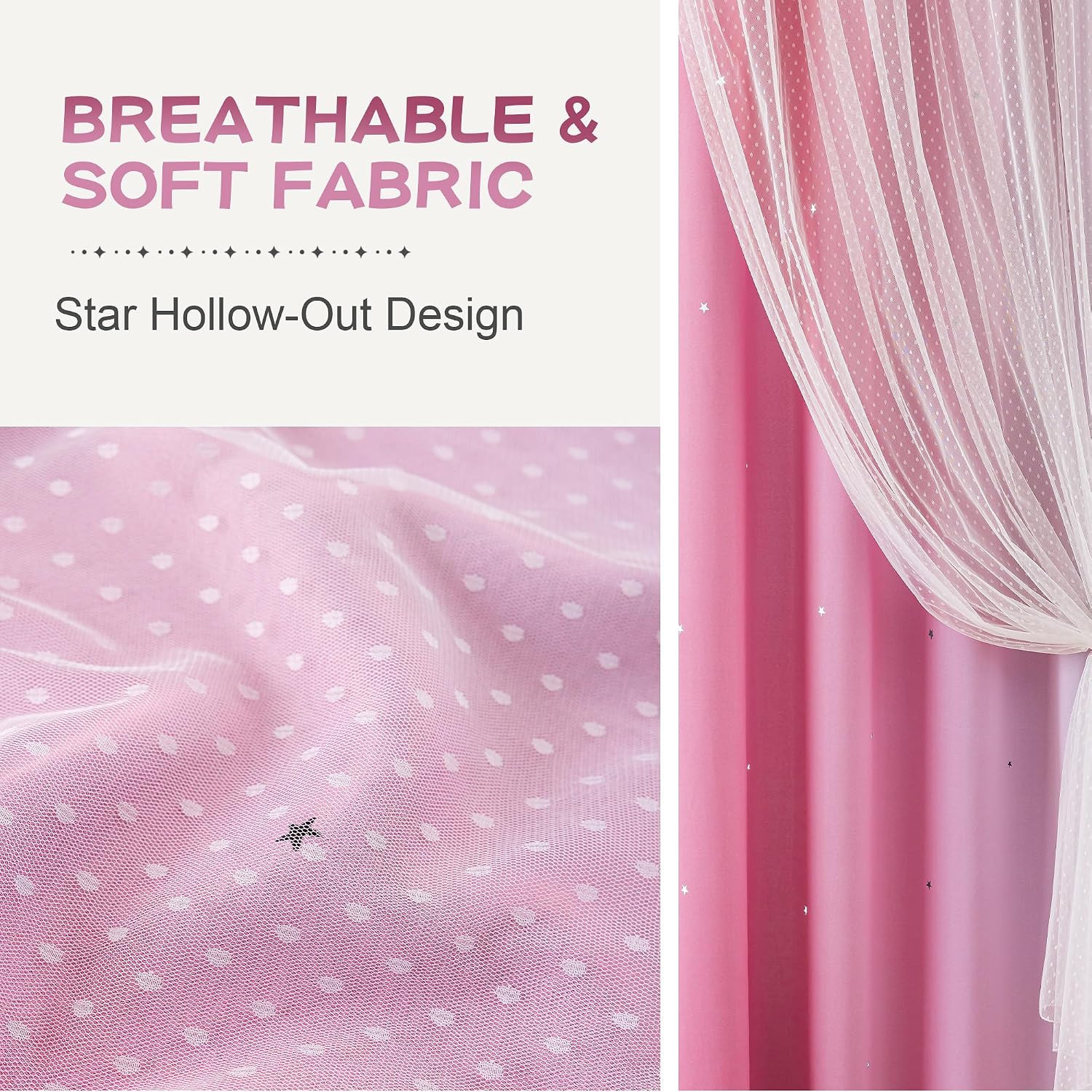 Pink Curtains 84 Inches Long Star Cut Out Decor for Girls Bedroom Kids Room Ombr