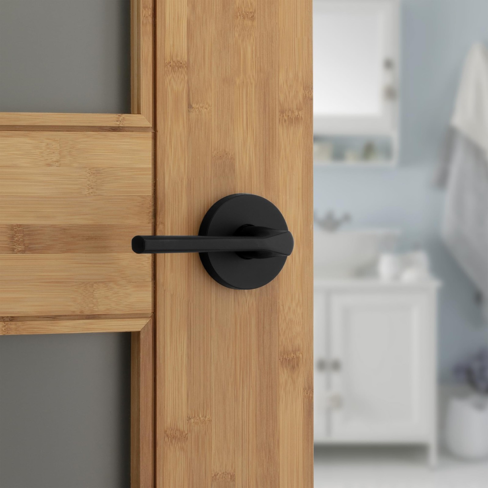 Kwikset Lisbon Interior Privacy Door Handle with Lock, Round Lever for Bathro…