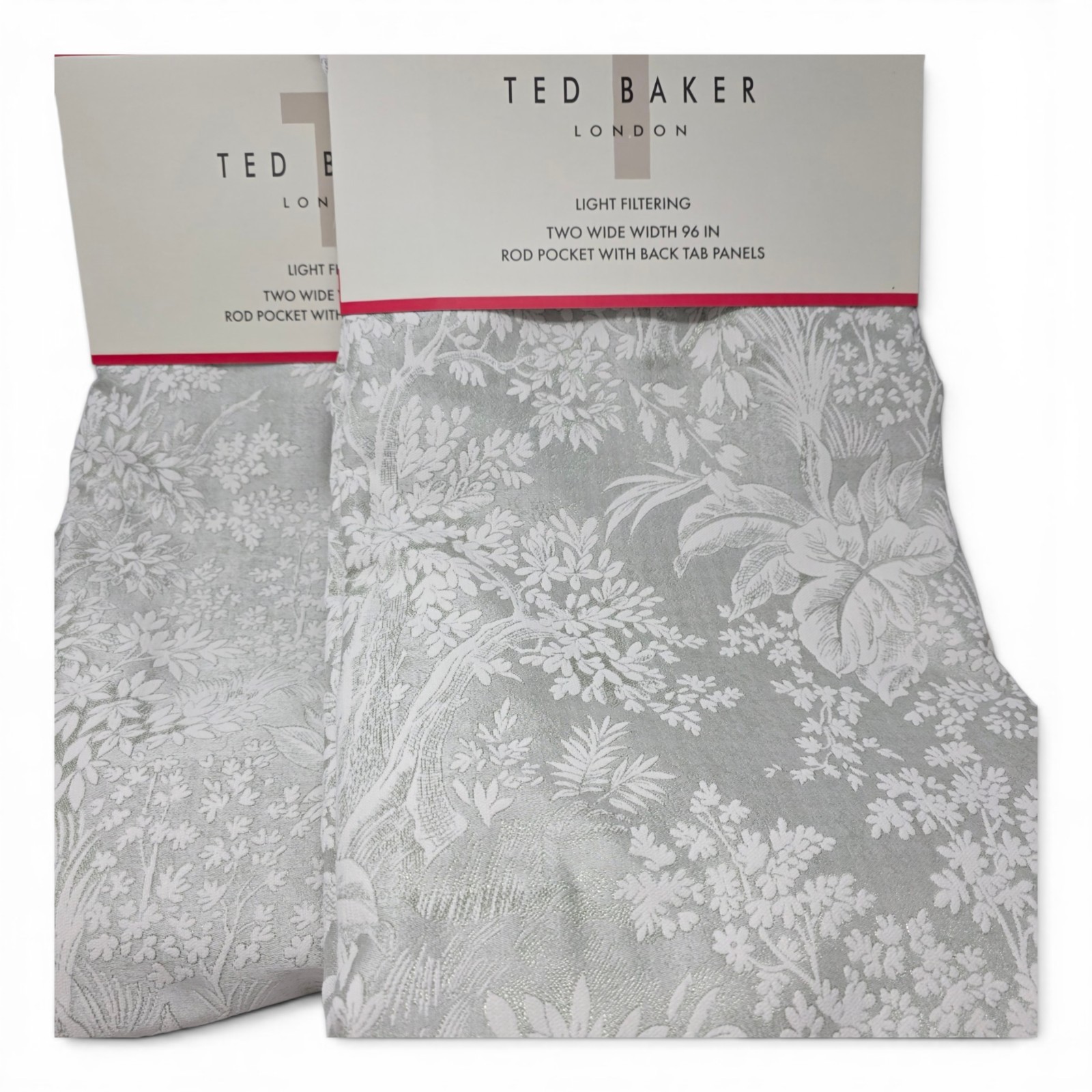Ted Baker Set of 4 Sage Botanical Toile Room Darkening Curtains 50×96 NEW
