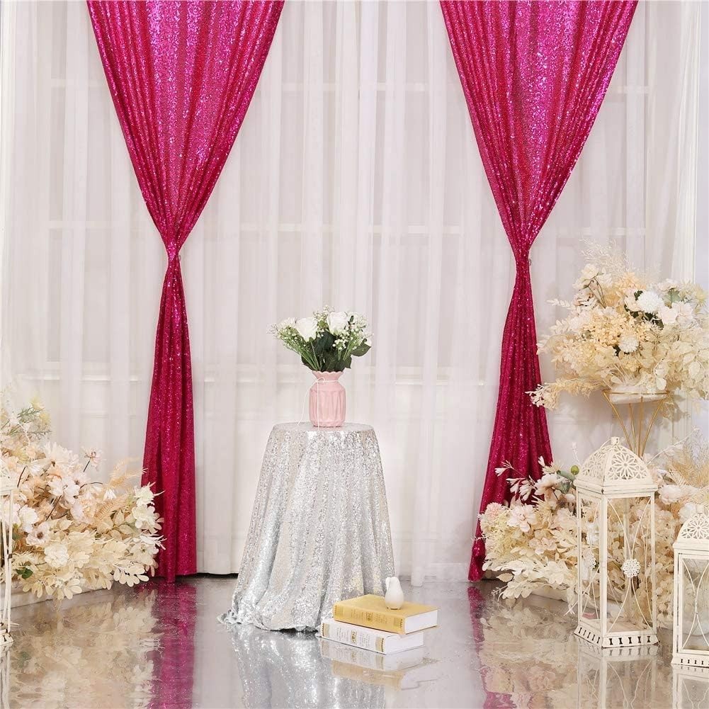 Hot Pink Shimmer Sequin Curtain Set – 2FTx8FT for Birthday, Wedding, Photography