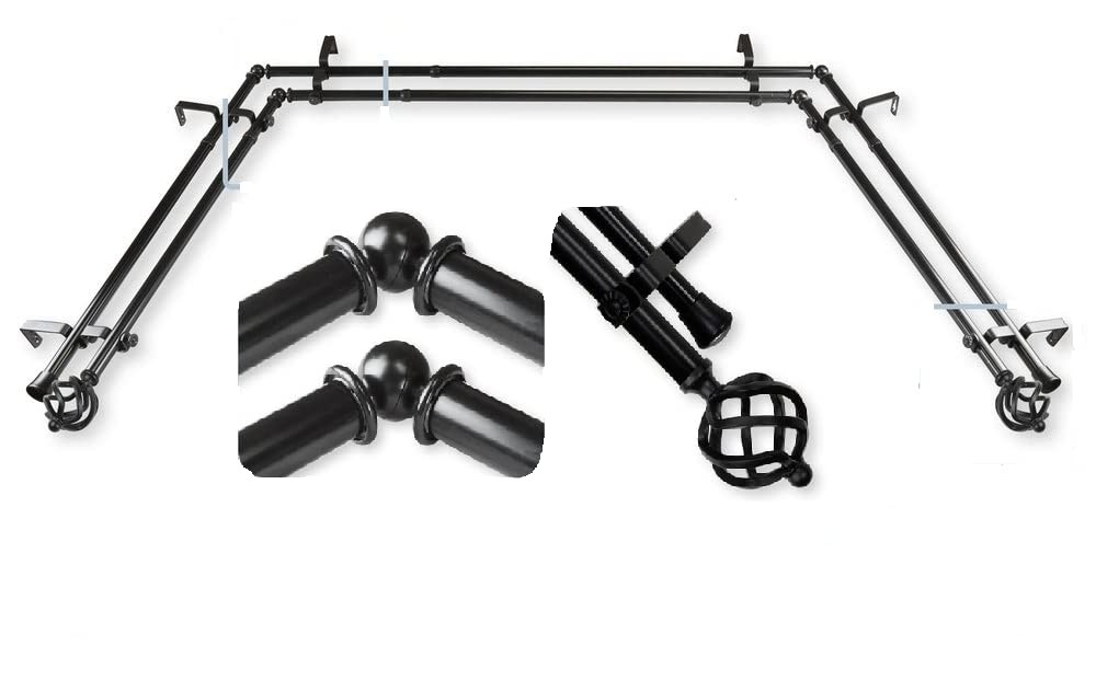 InStyleDesign Torison 13/16″ Double Bay Window Curtain Rod – 20-36 inches, 38-72