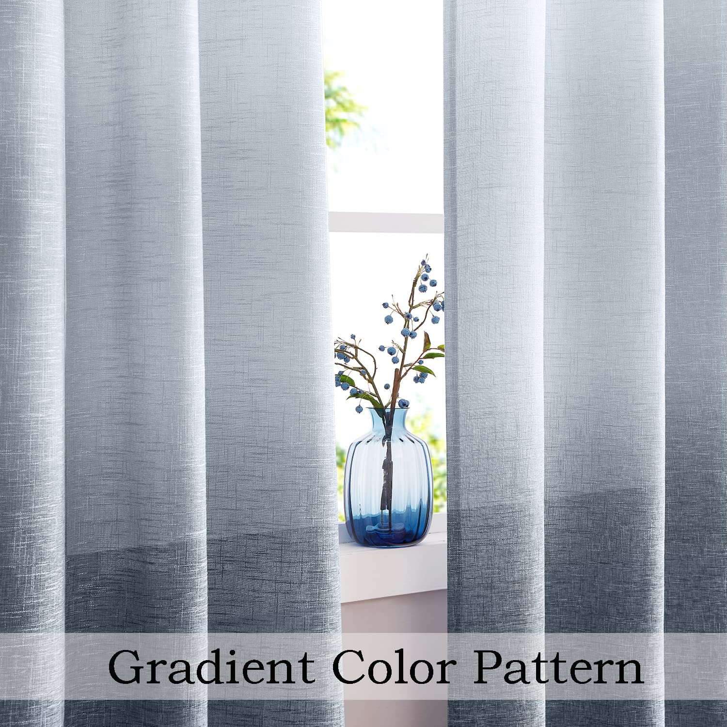 Ombre Window Curtain Panel Linen Gradient Print on Rayon Blend Fabric Backtab…