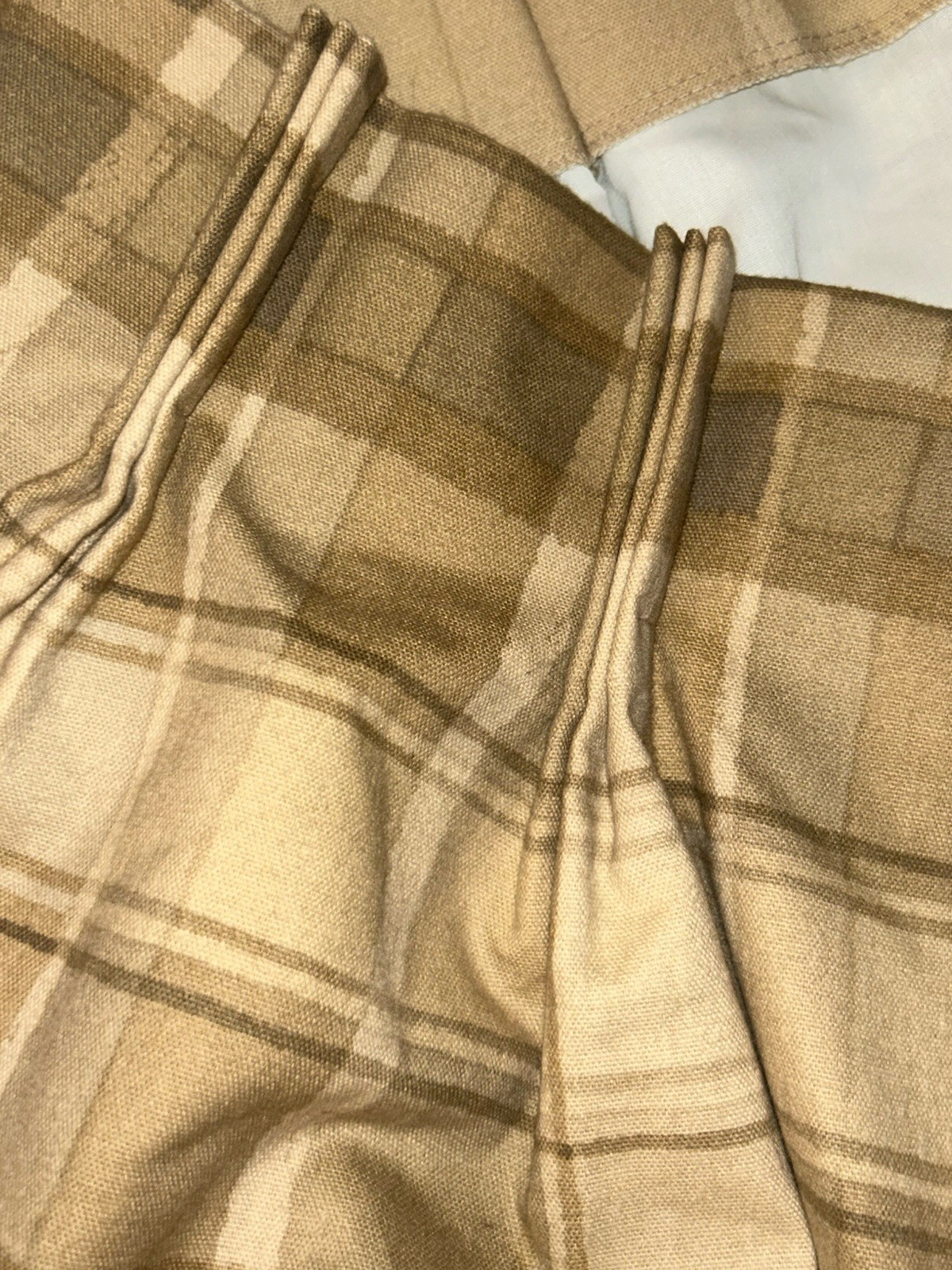 Cedrick Tan Beige Plaid Flannel Drapes 2 Panels 83×48 Jc Penney Euro Pinch Pleat